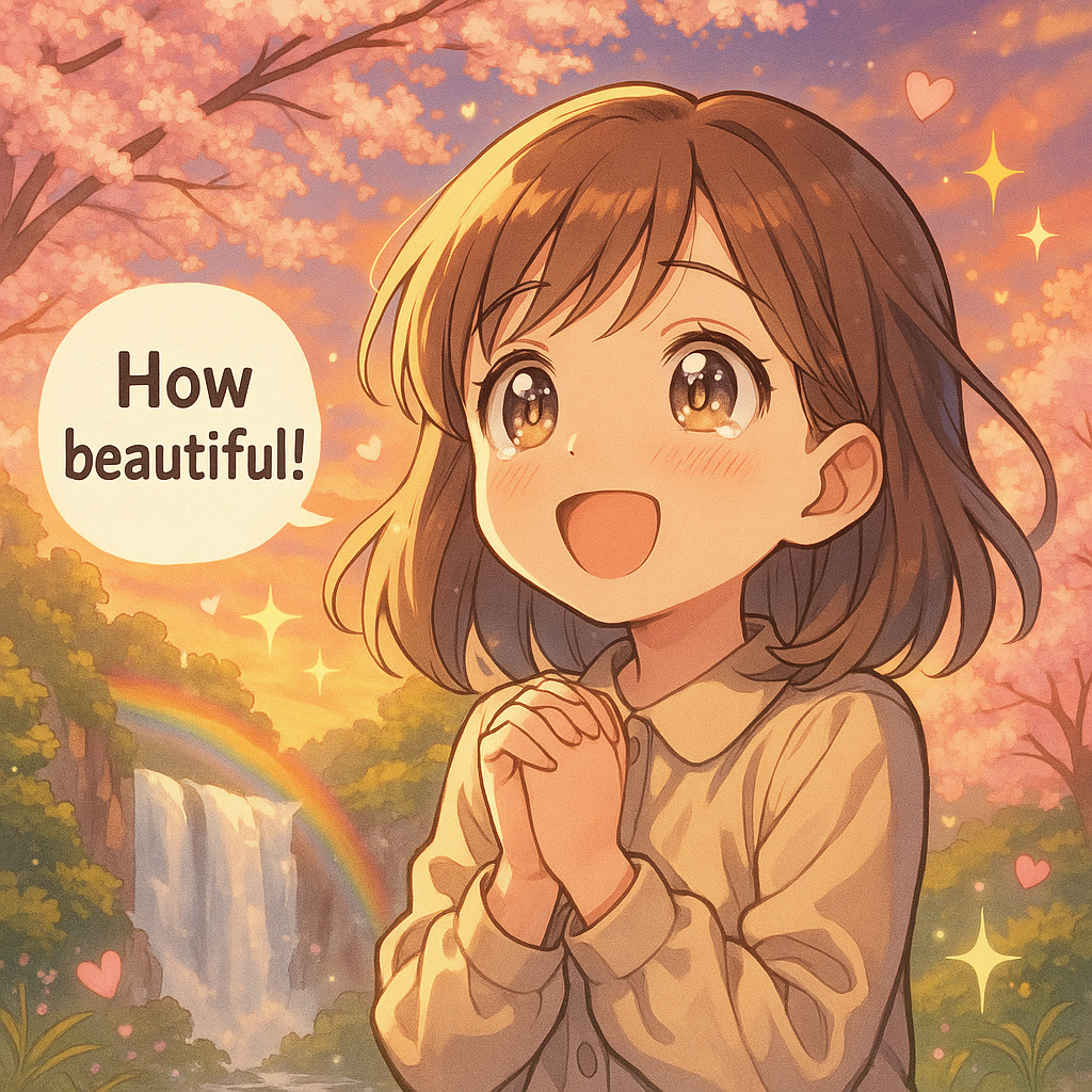 なんて美しいんだ!と感激している場面のイラスト