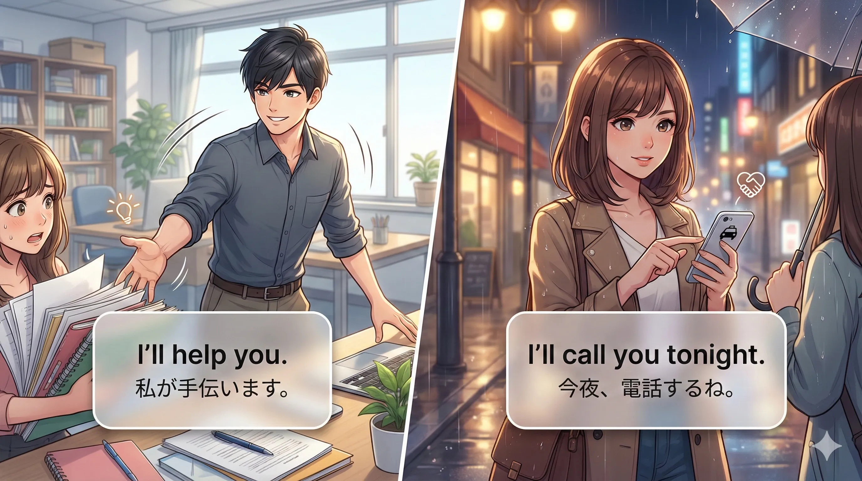 意志未来：その場で決めた行動ややる気を will で表すイメージ