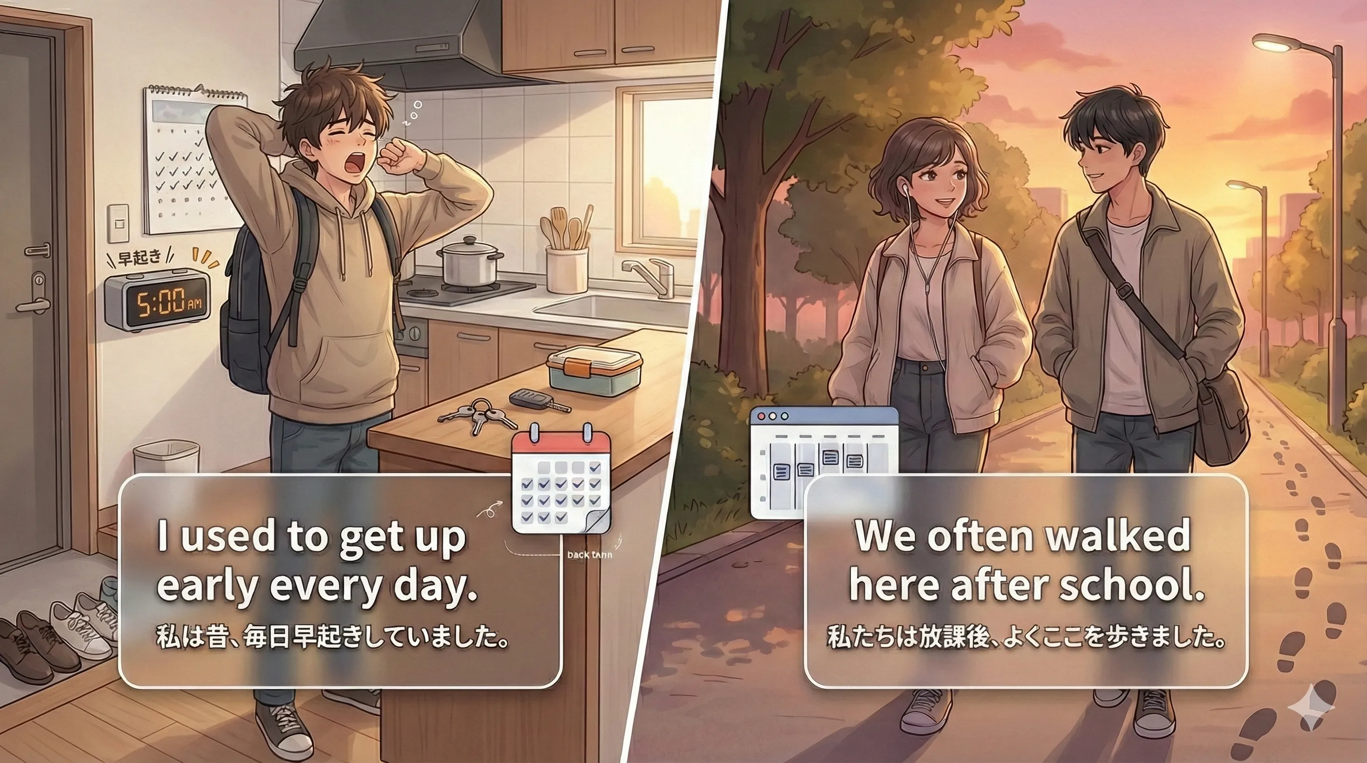 過去の習慣・反復：昔はよく〜していた（頻度・ルーティン）を過去形で表すイメージ