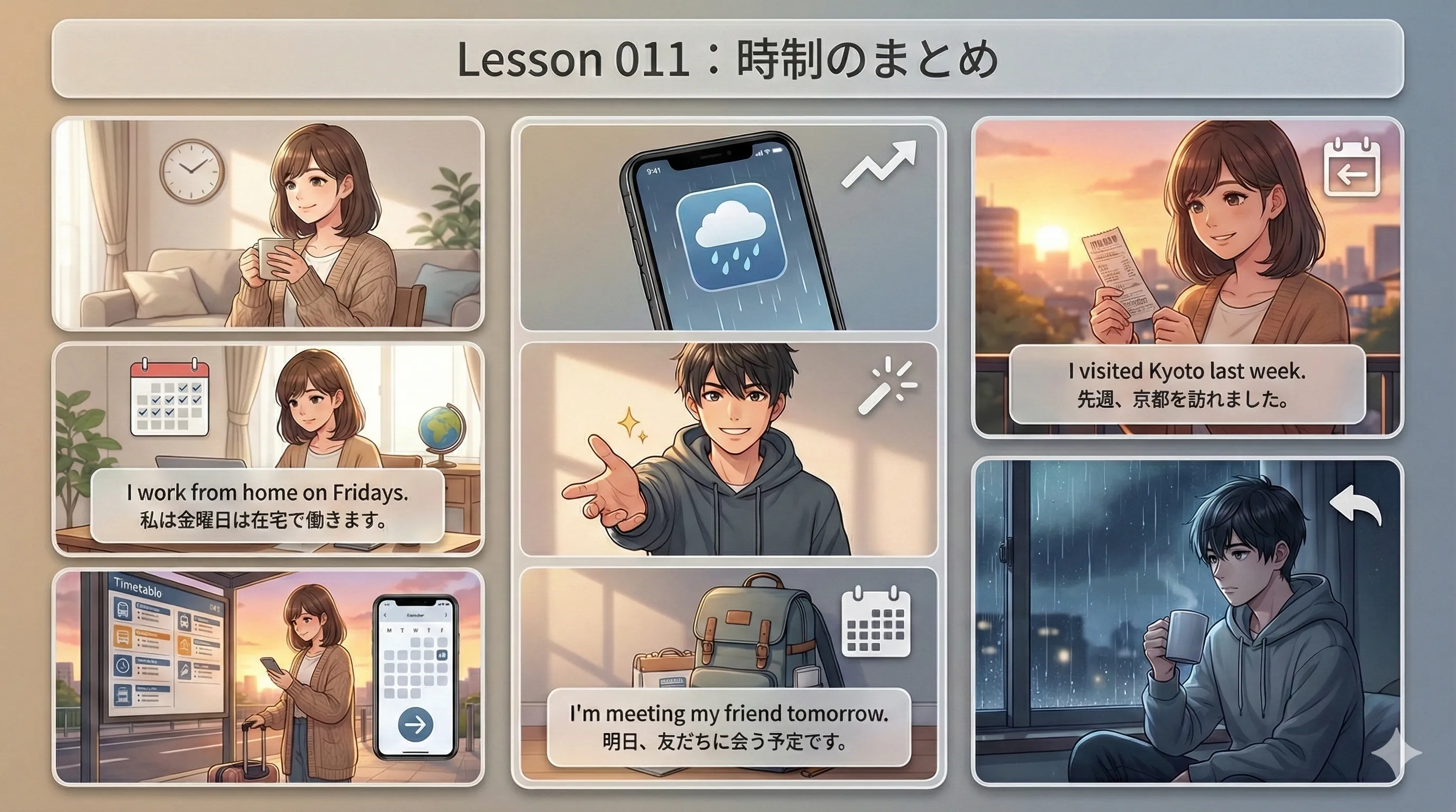 時制のまとめ：現在・過去・未来と代用表現を整理するイメージ