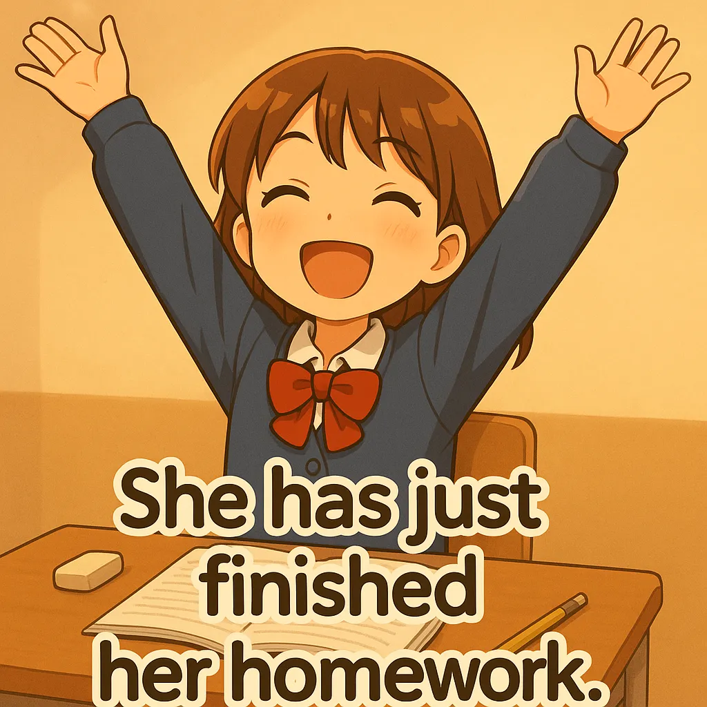 She has just finished her homework のイラスト