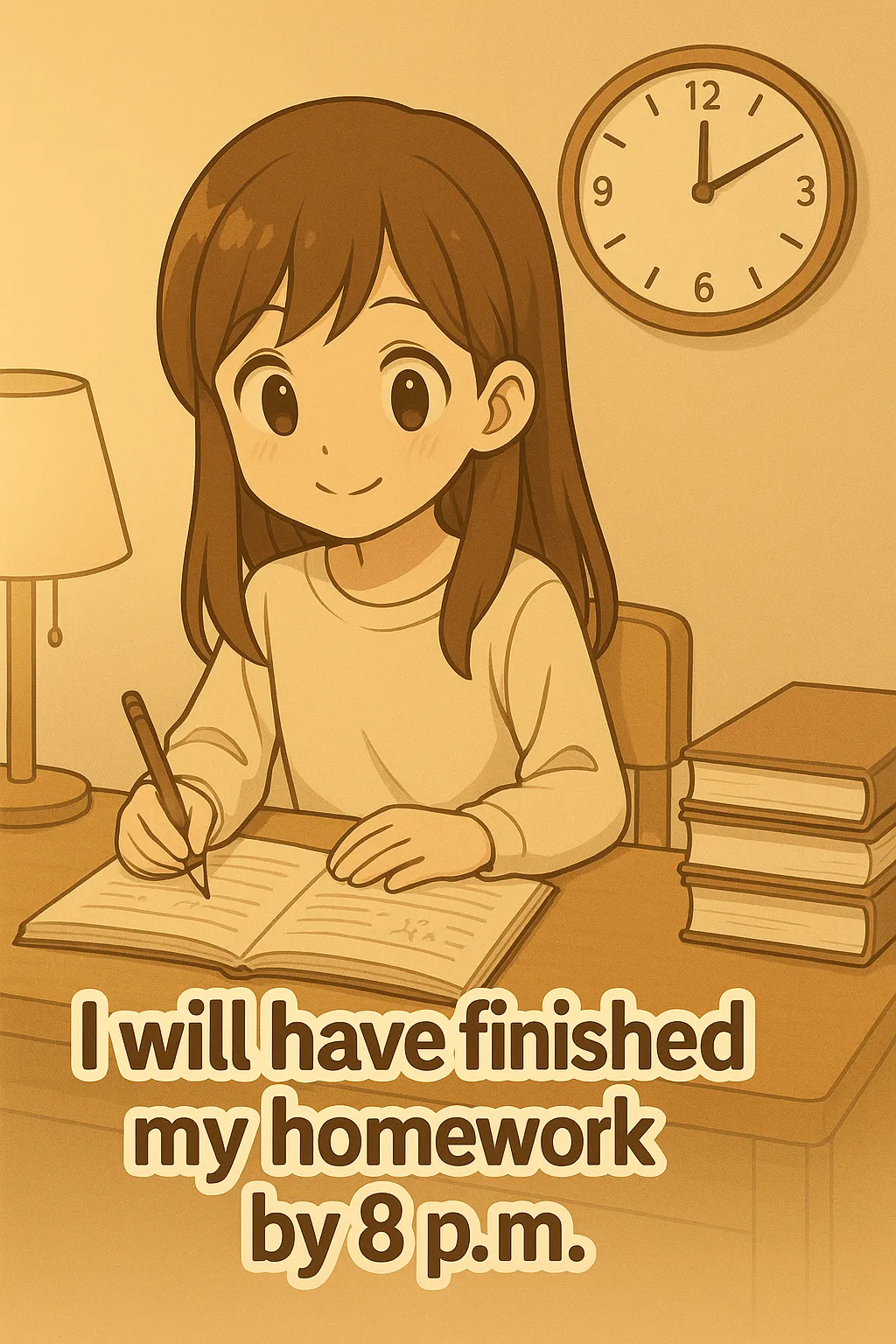 未来のある時点までに宿題を終えている様子