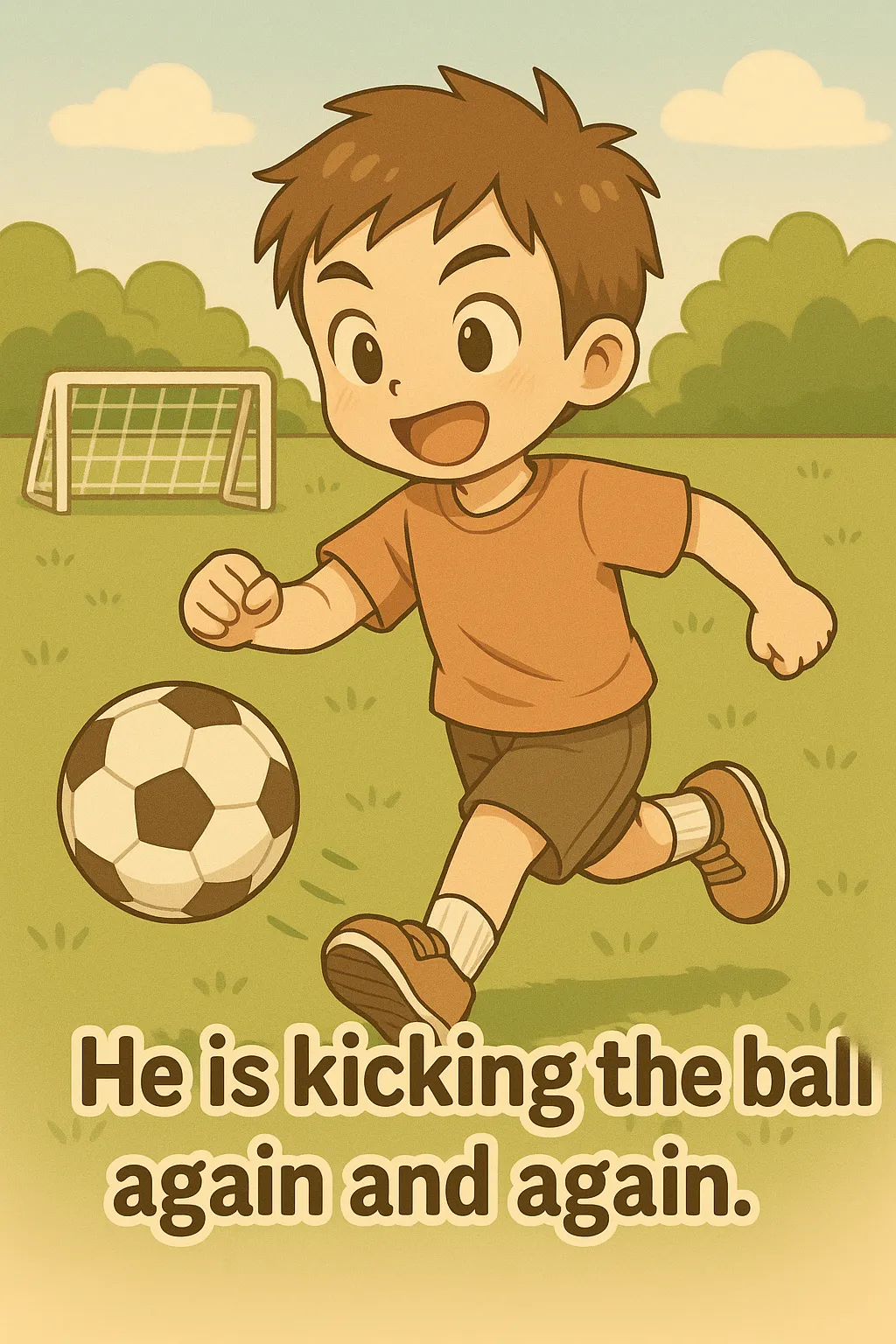 He is kicking the ball again and again のイメージ