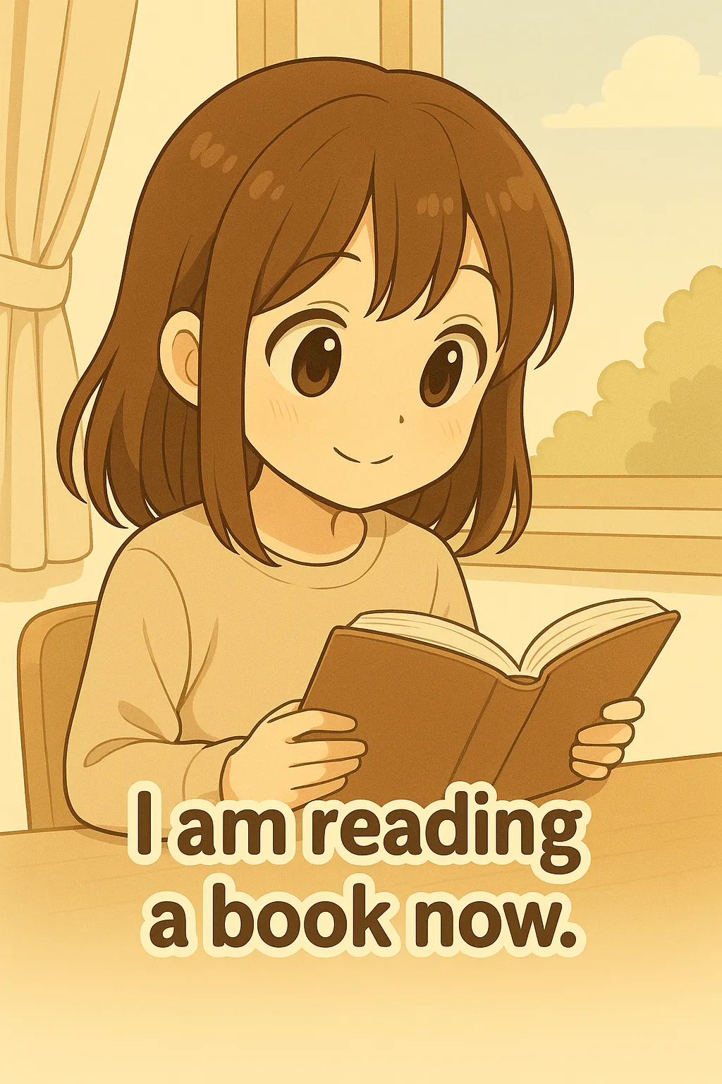 I am reading a book now のイメージ