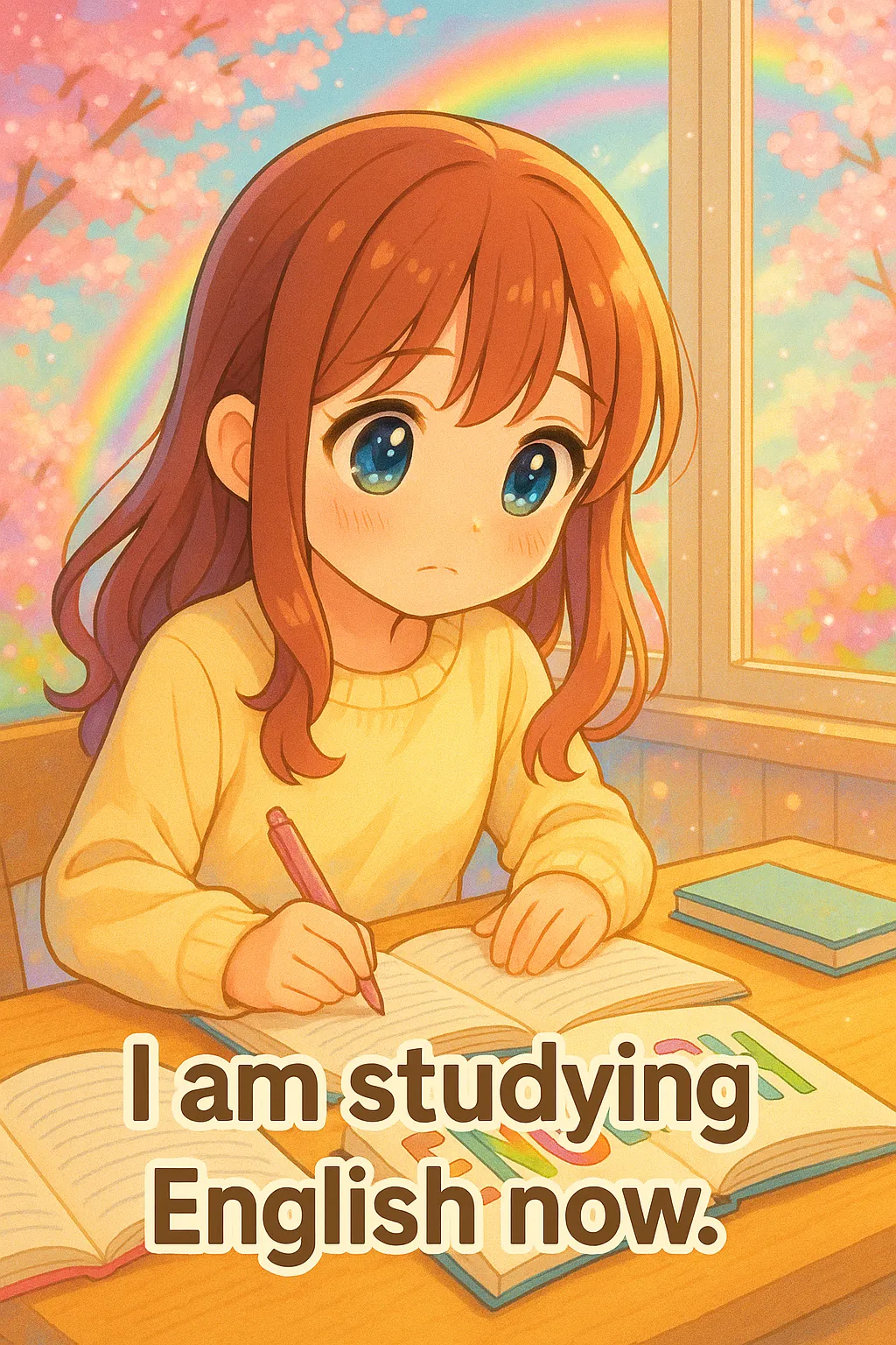 I am studying English now. の進行形イメージ図