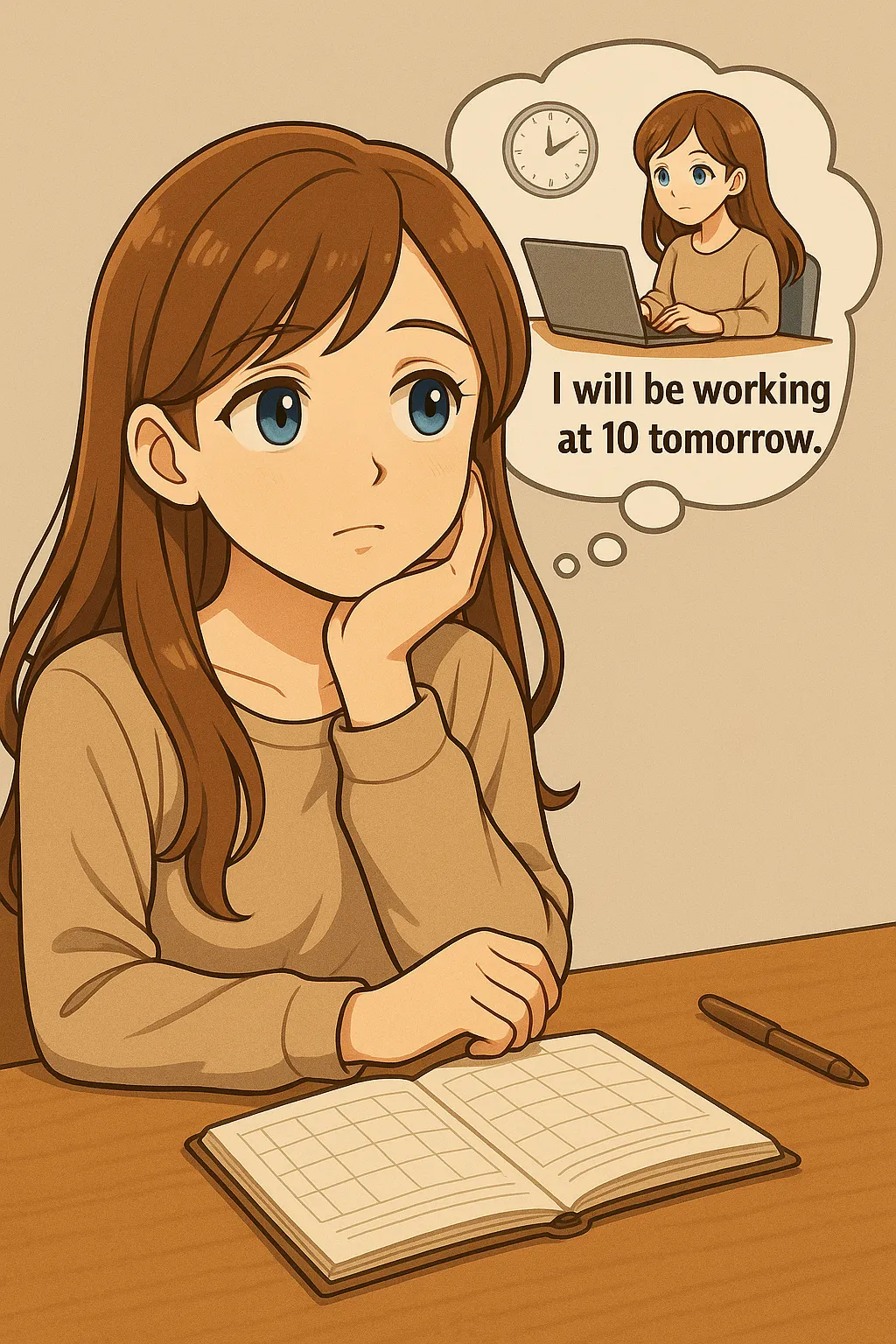 I will be working at 10 tomorrow. のイメージ