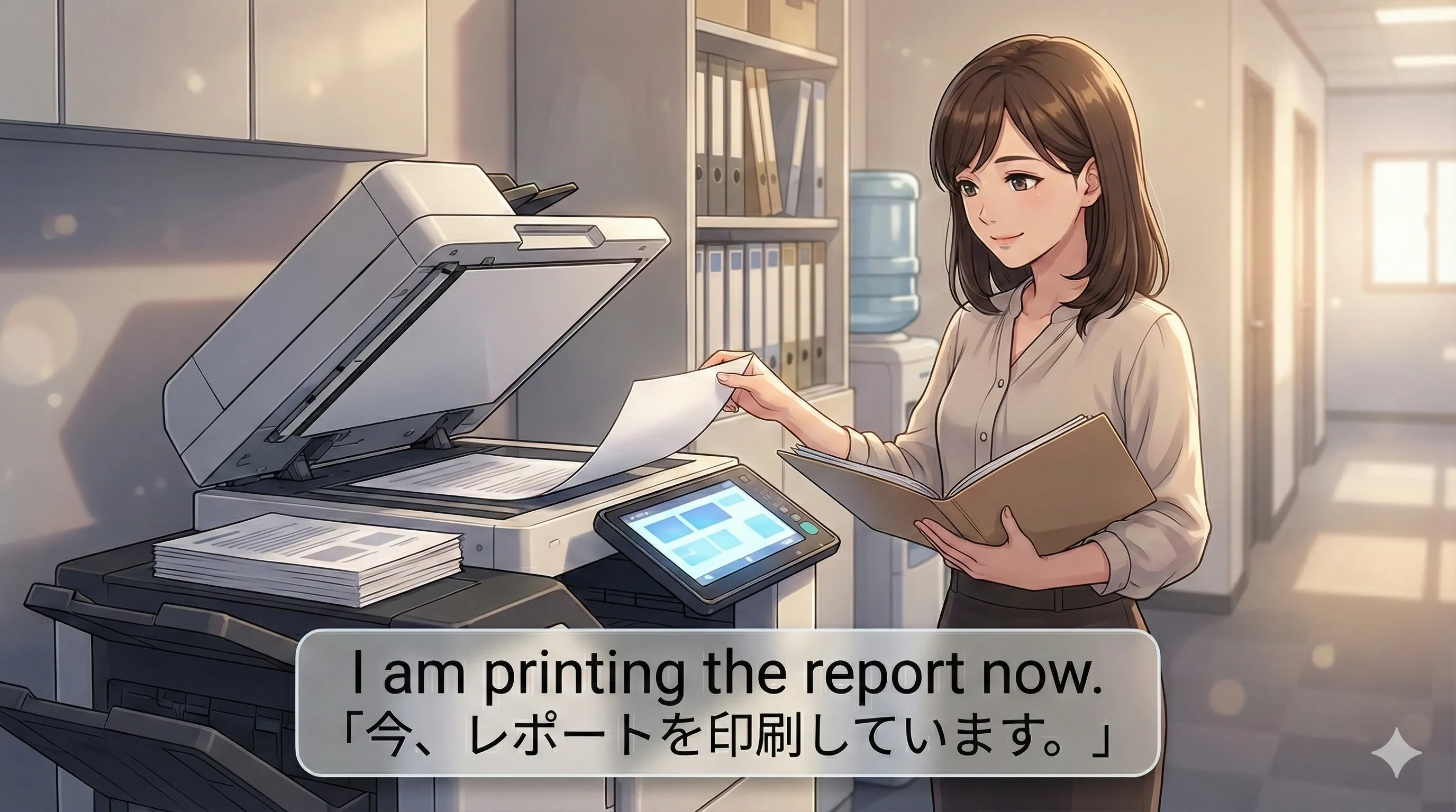 現在進行形：今起きている最中の動作を表す（am/is/are + ～ing）