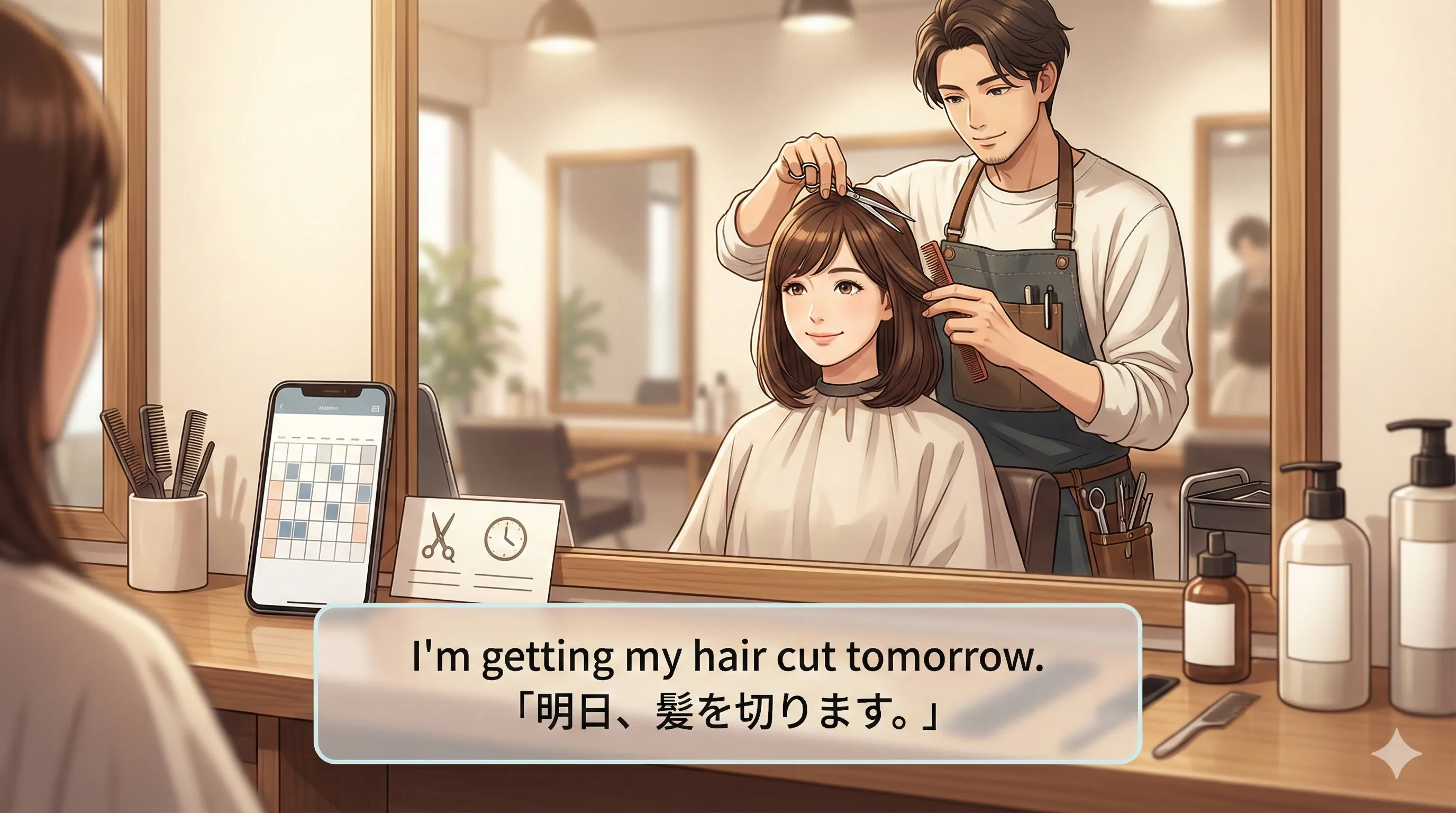 進行形で未来の予定：決まっている約束・手配済みの予定（meeting / reservation / ticket）