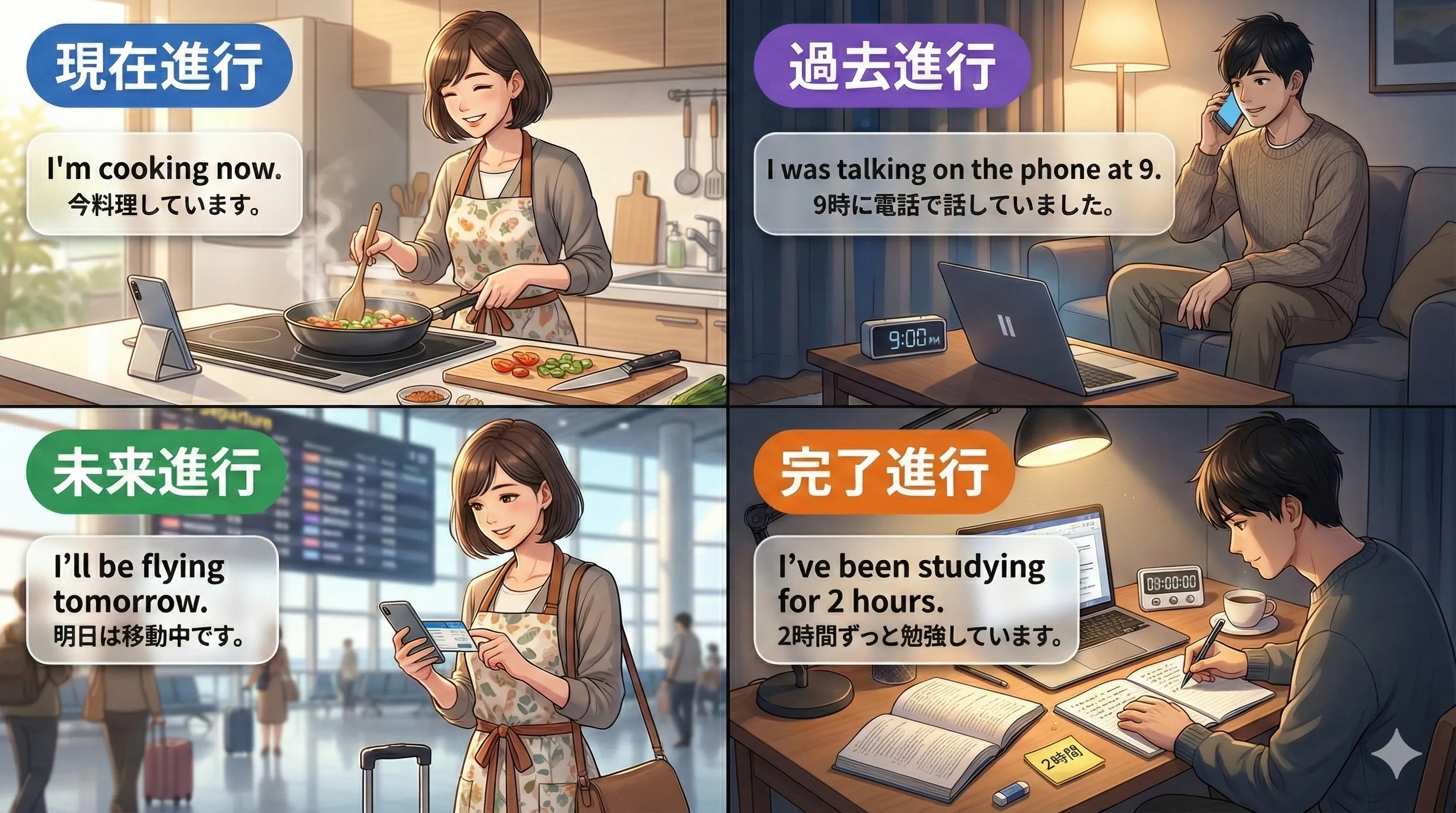 進行形の種類：現在・過去・未来・完了進行の全体マップ