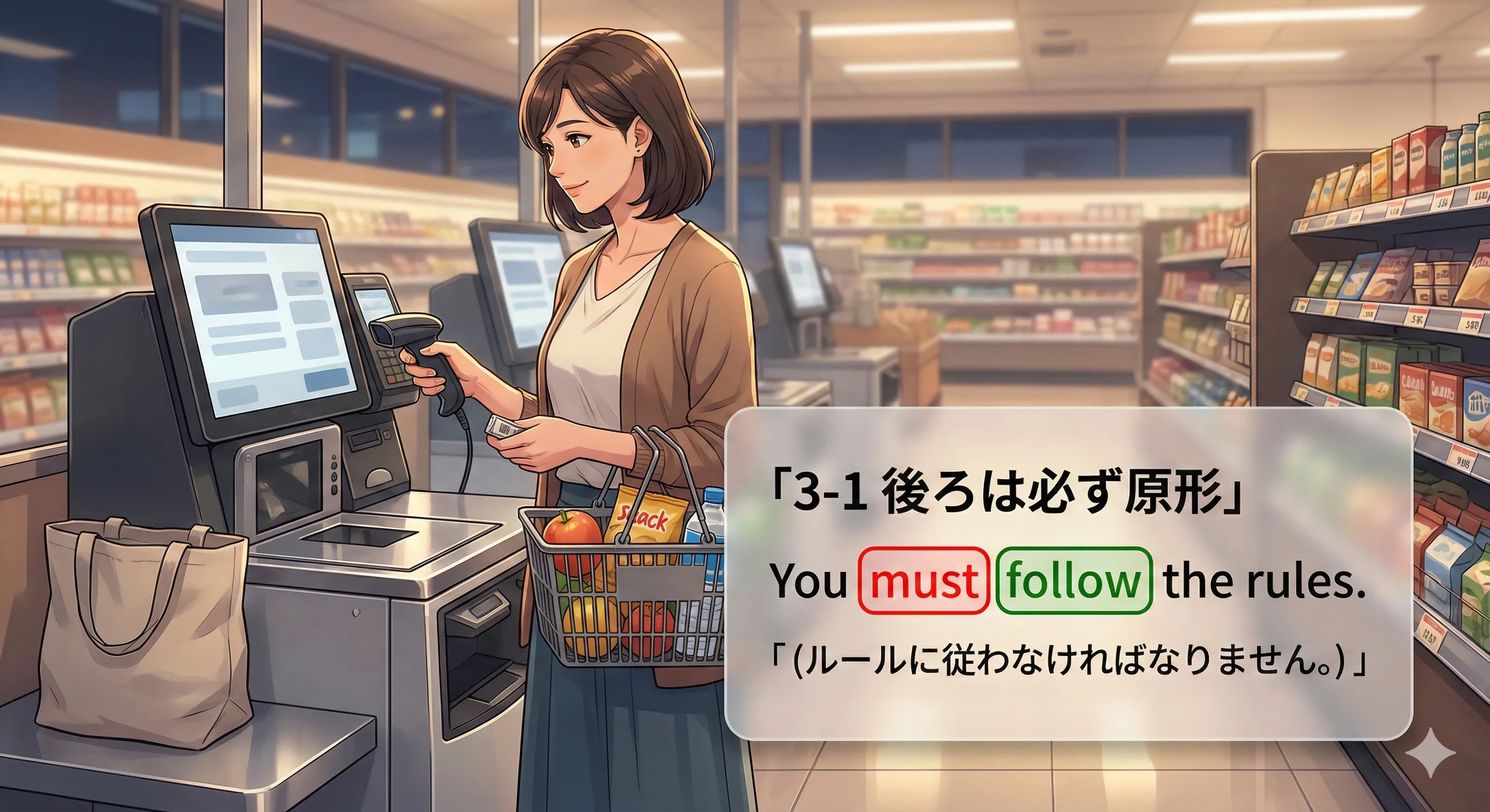 助動詞の後ろは原形になる（base form）イメージ図