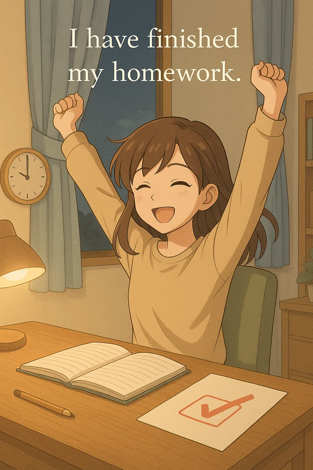 宿題を終えた現在完了のイメージ図