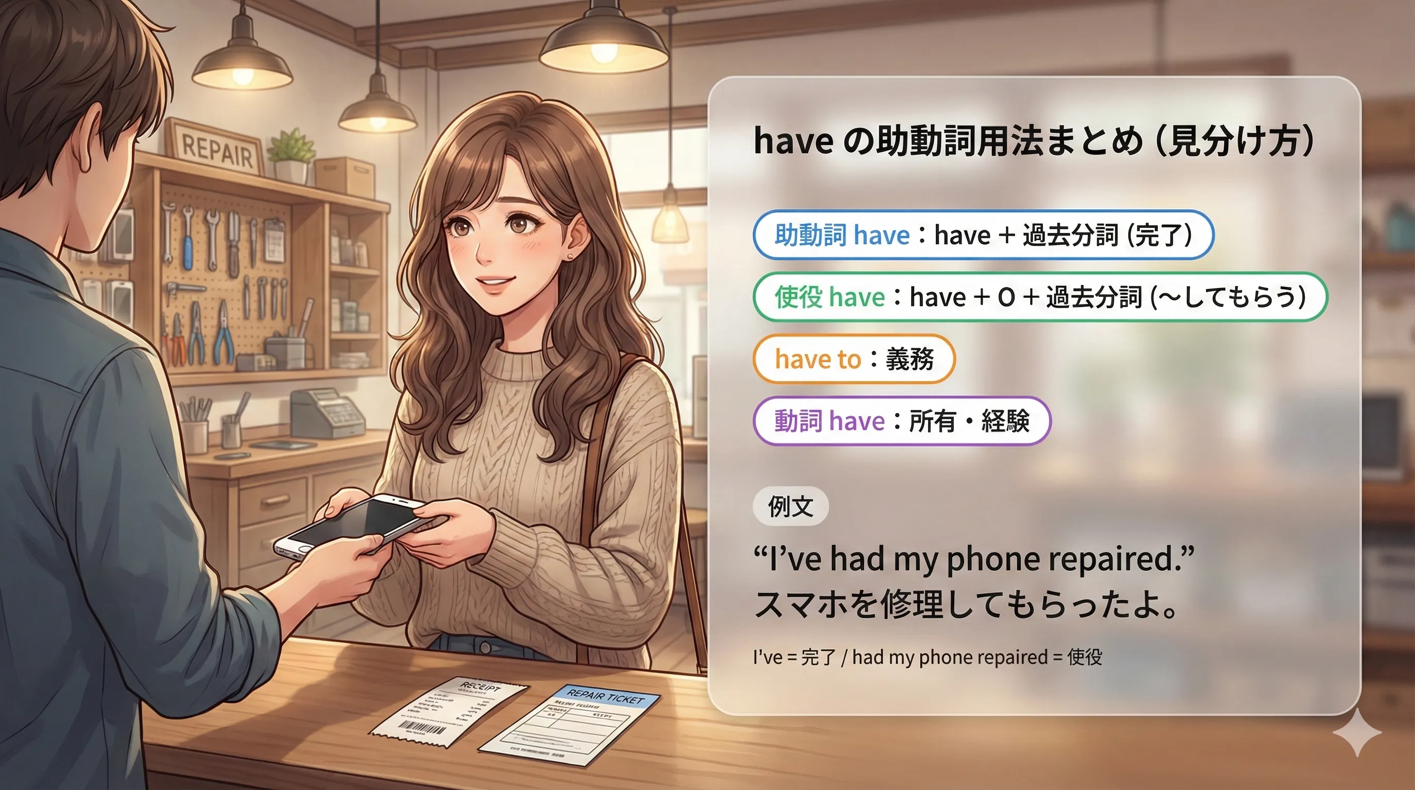 have の助動詞用法まとめ：現在完了・過去完了・未来完了・完了不定詞・having + 過去分詞の見分け方