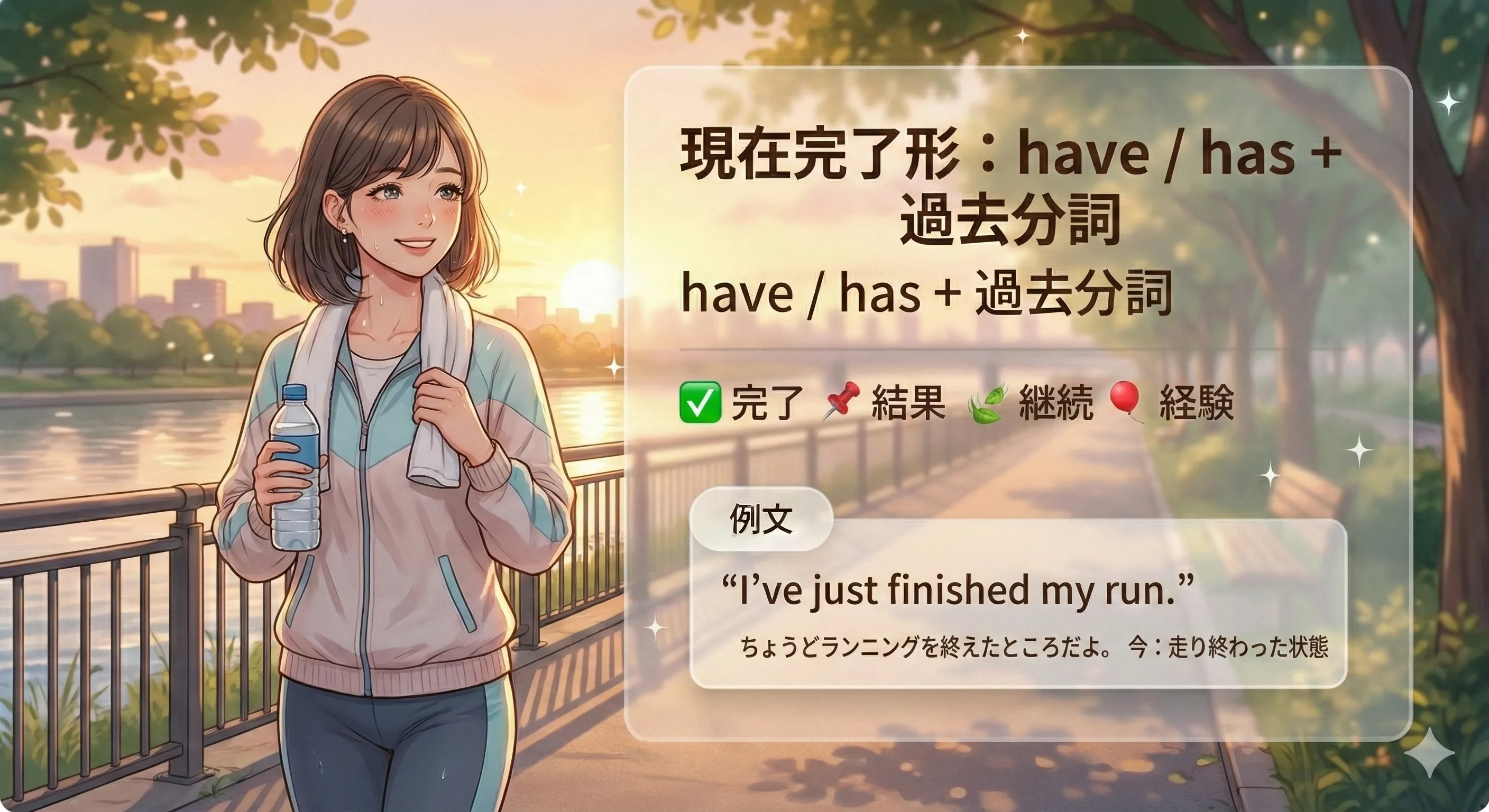 現在完了（have/has + 過去分詞）の全体像：経験・完了・継続・変化（結果）を整理