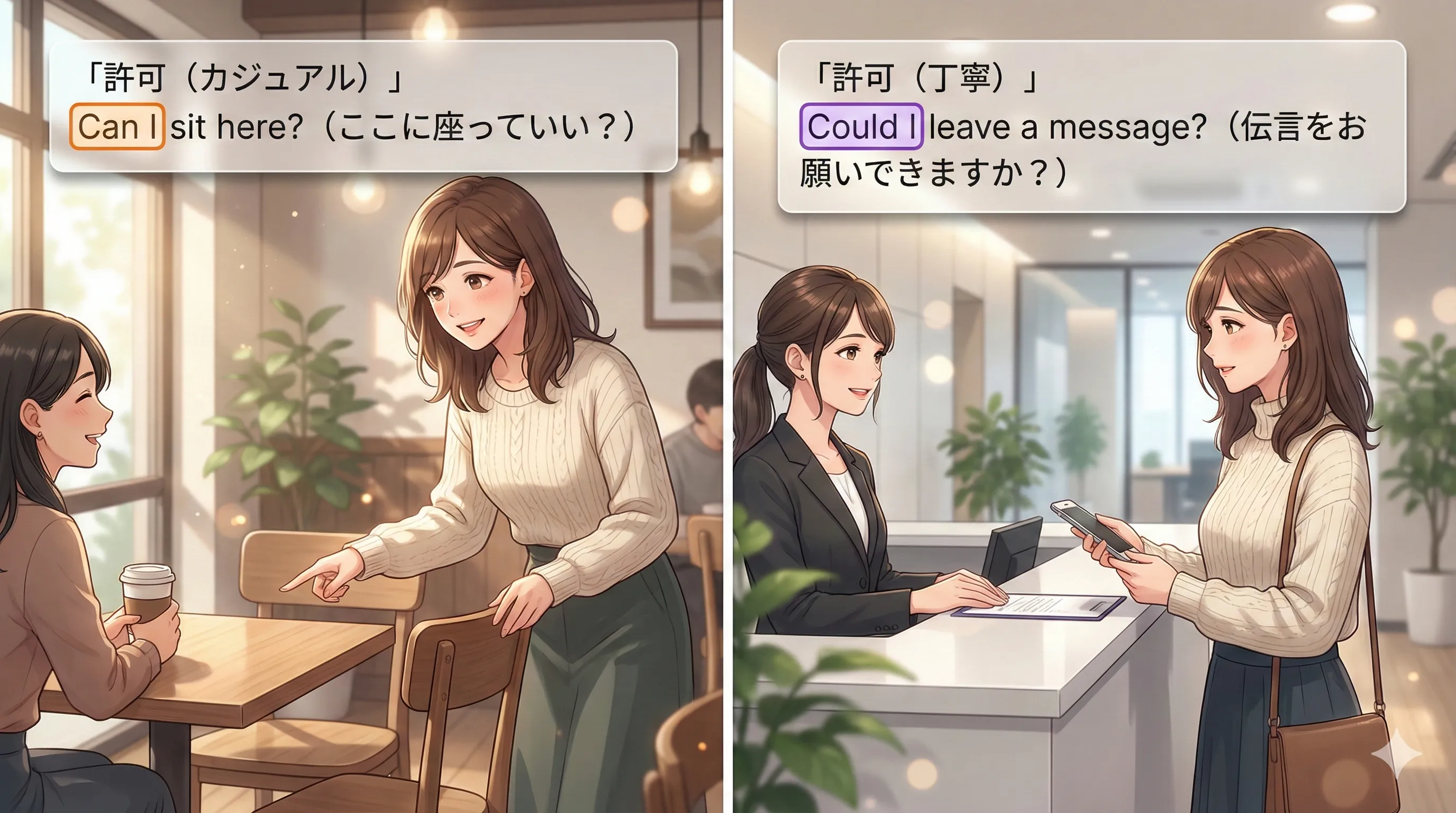 can / could による許可：Can I ...? / Could I ...? の丁寧さの違いと、You can / You can't の使い分け