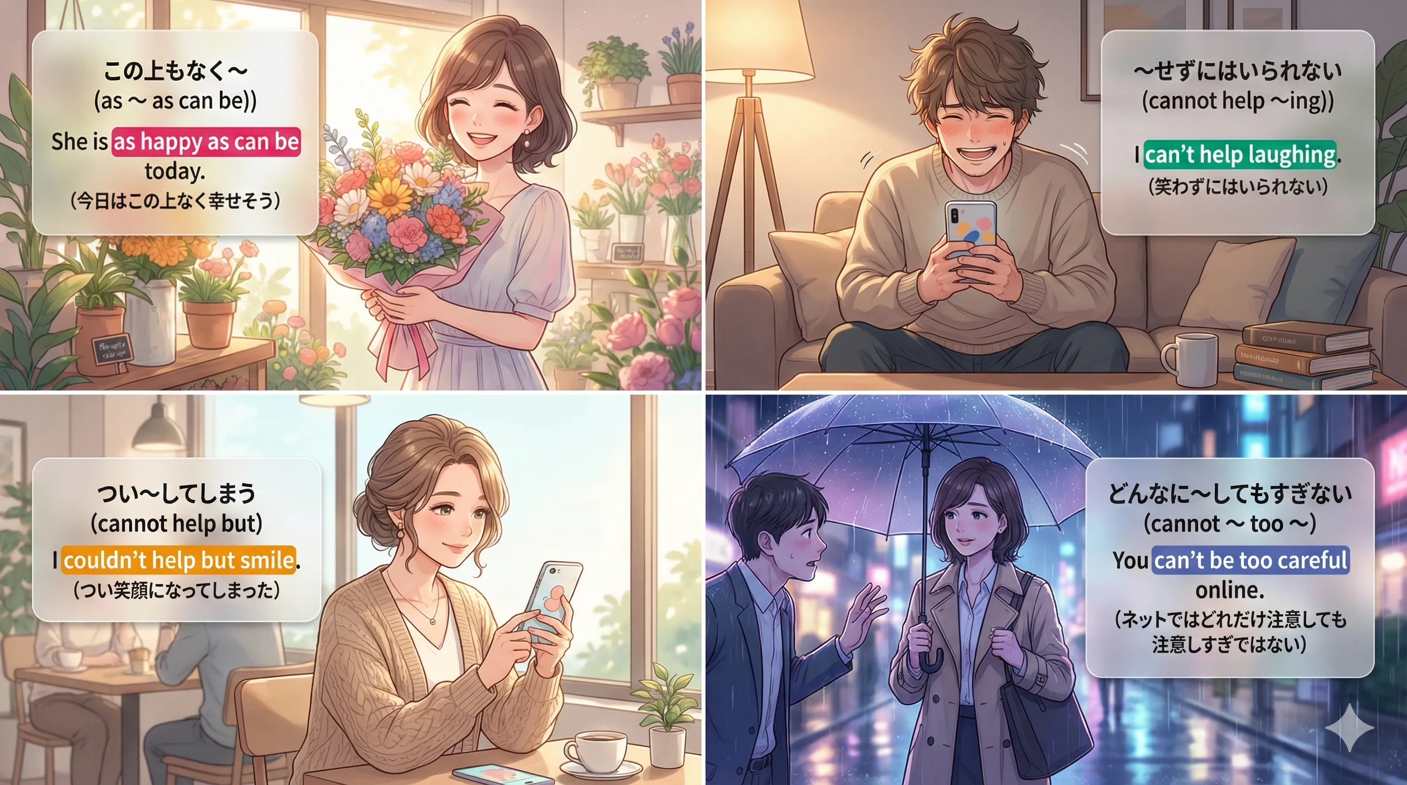 can を使った慣用表現：as ～ as can be / cannot help ～ing / cannot ～ too ～ をまとめて整理