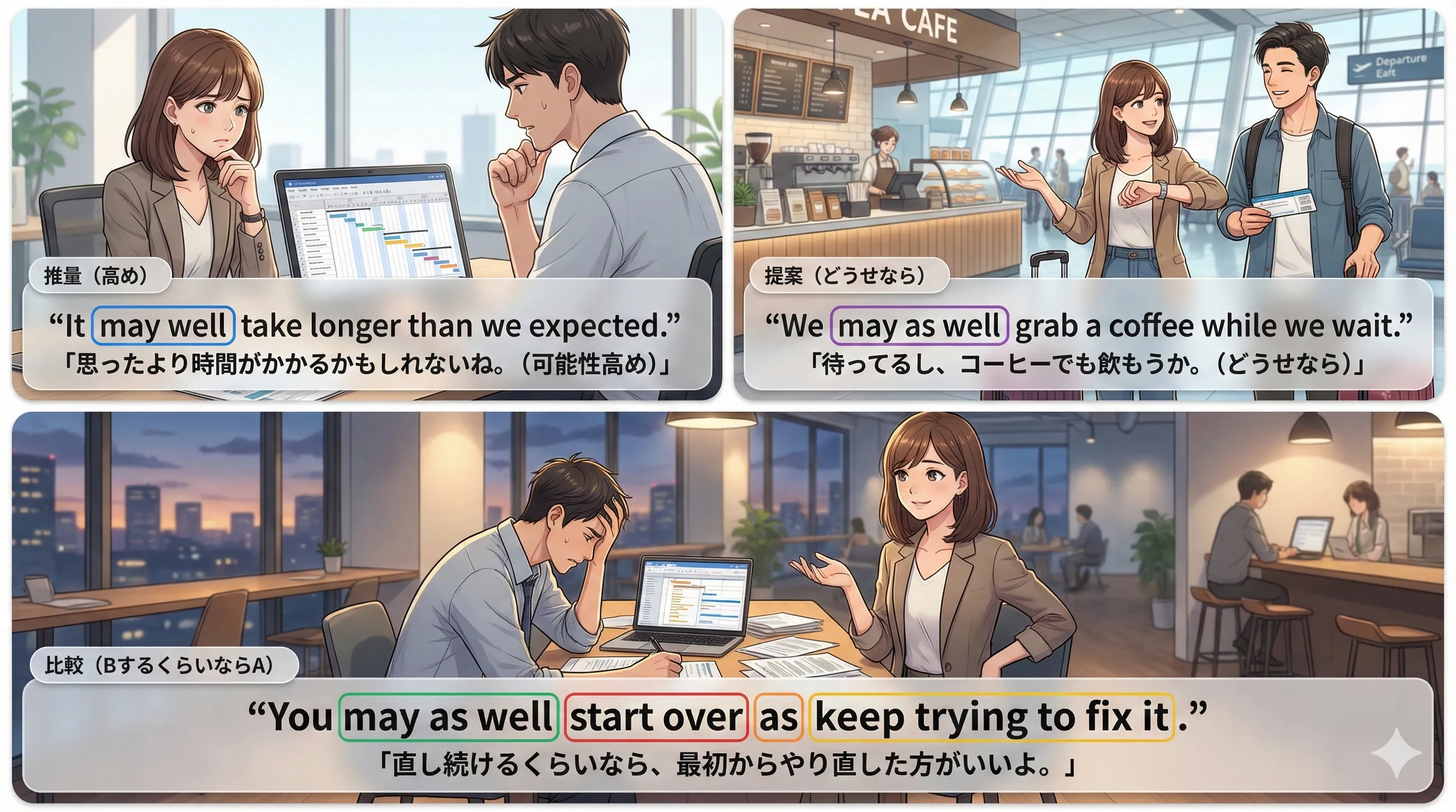 may の慣用表現（may well / may as well / may as well A as B）を意味のコアで整理