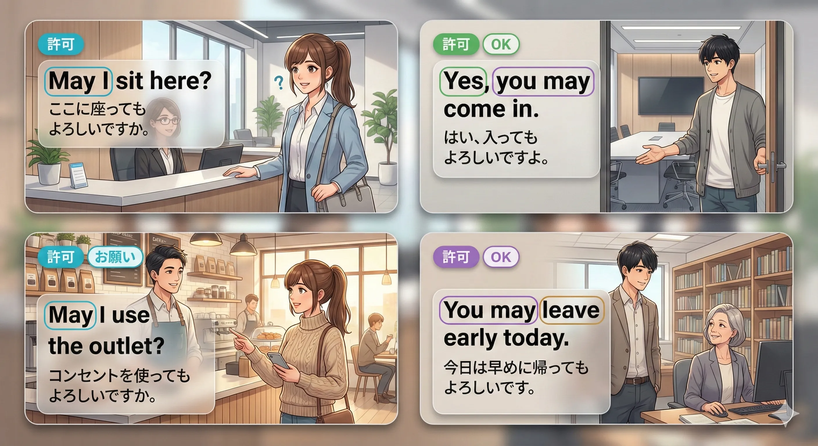 may の許可：May I ...?（丁寧にお願い）と You may ...（許可する）と may not（禁止）を整理