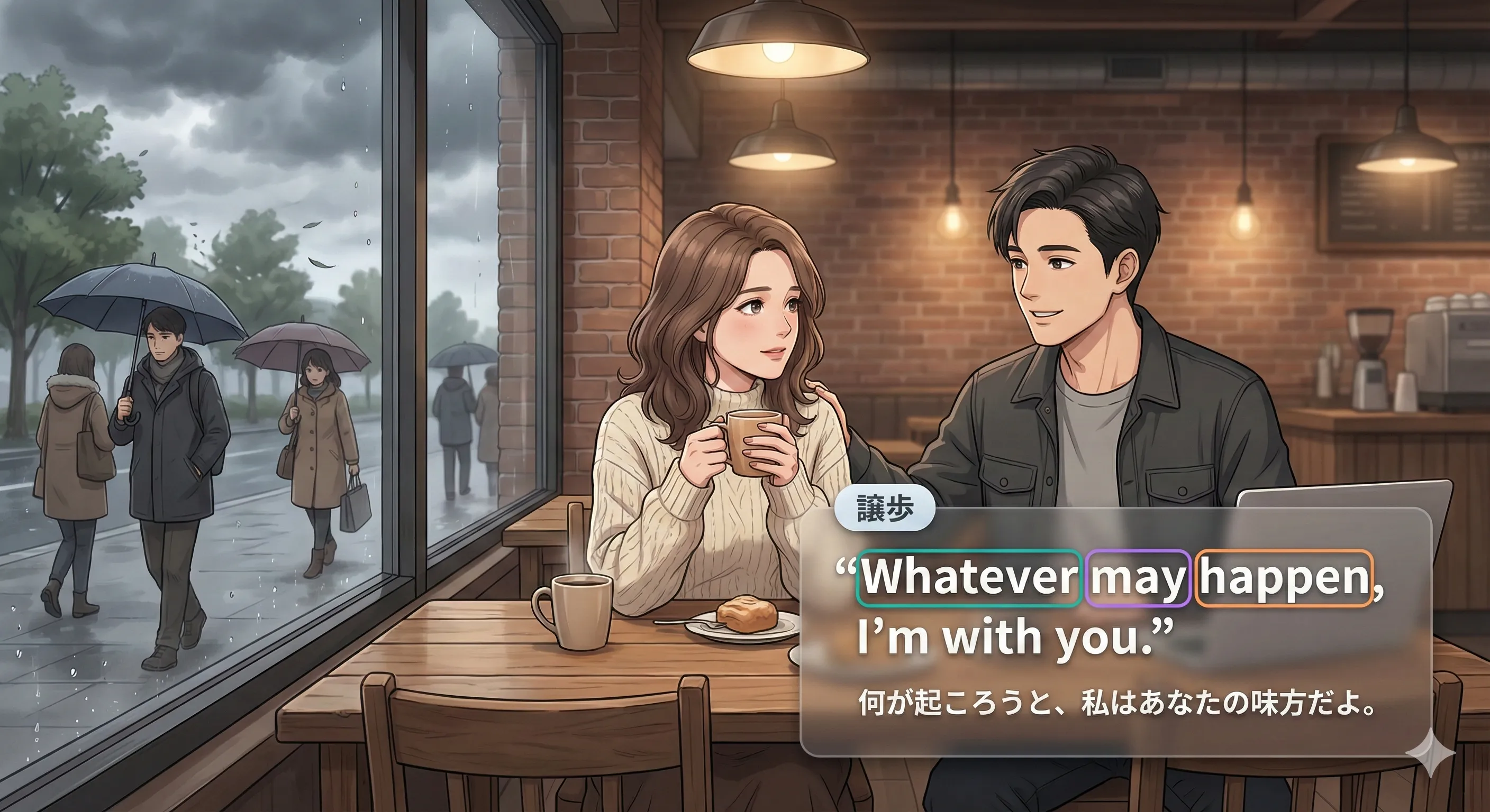 whatever ～ may ～（何が起ころうと）：譲歩の型を図で整理