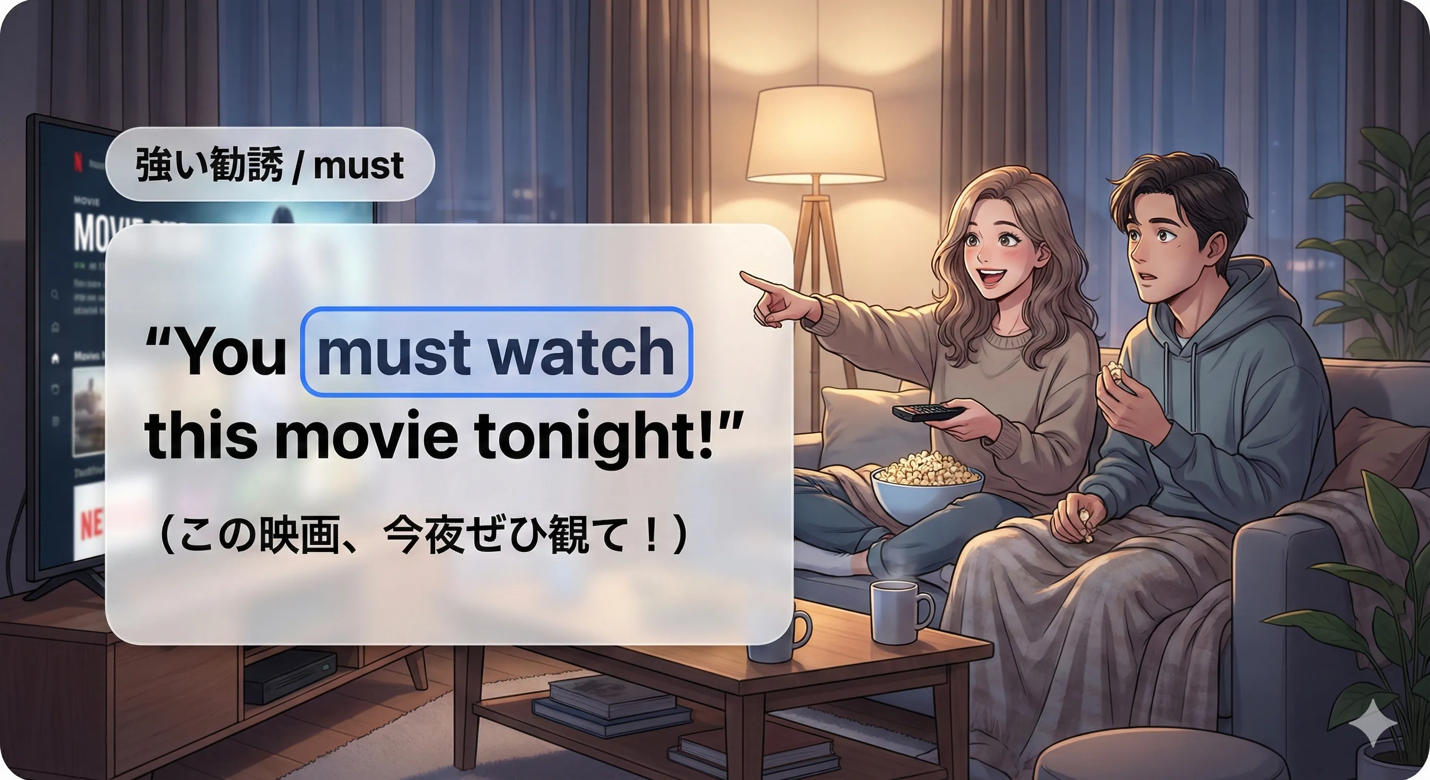 must を使った強い勧誘（熱いおすすめ）のイメージ図