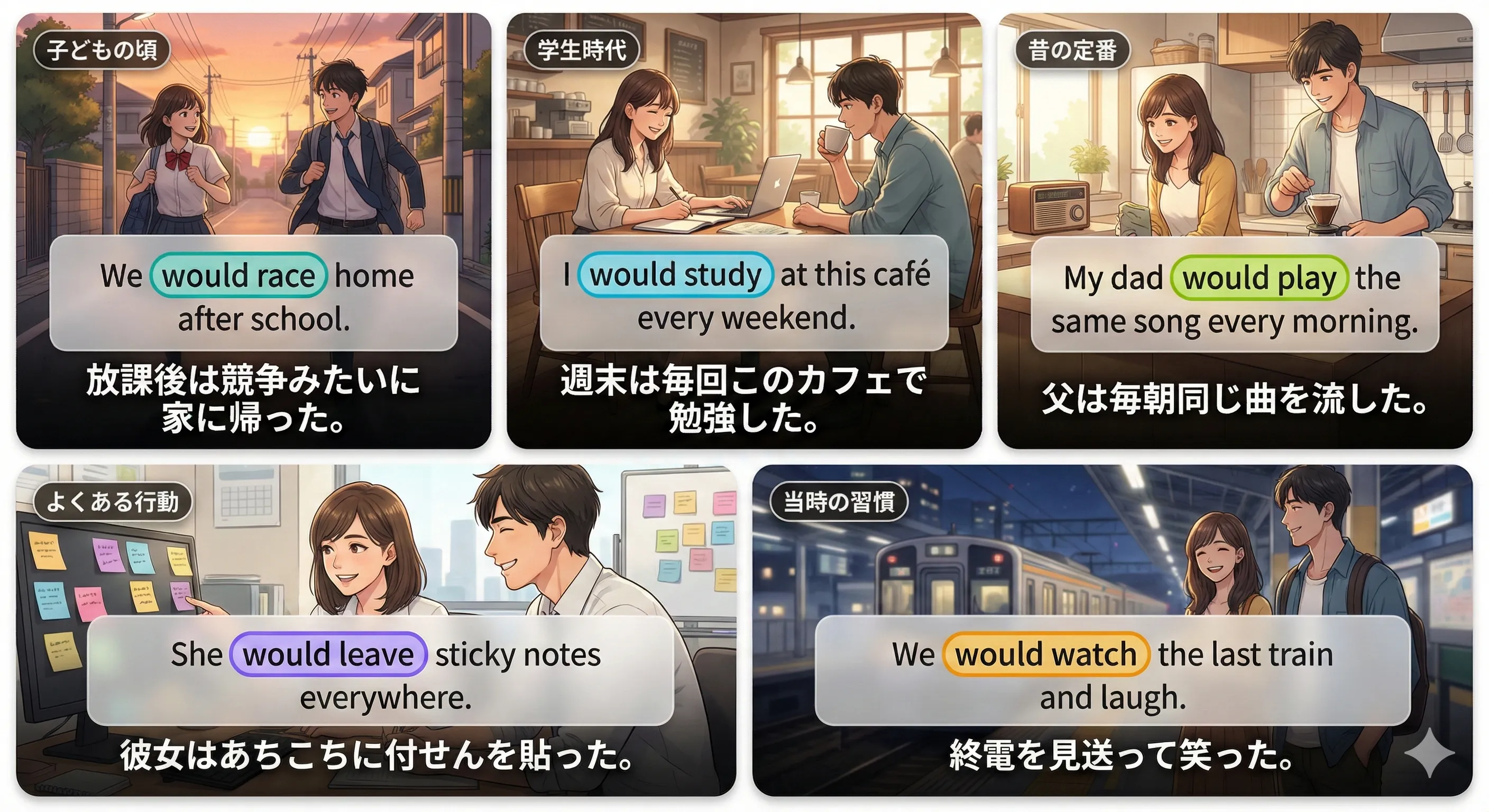 would を使った過去の習慣（よく〜したものだった）を図で整理