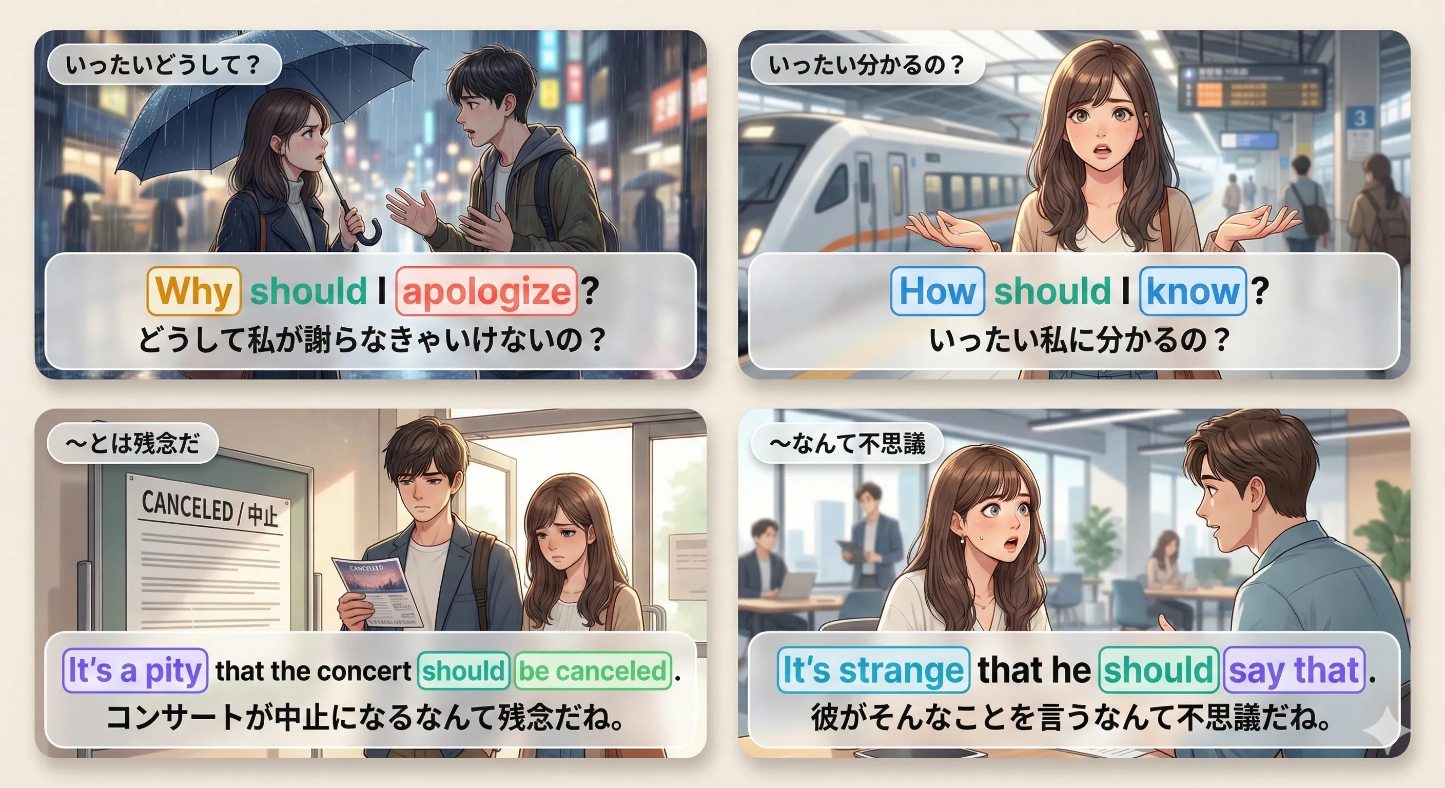 驚き・遺憾の should のイメージ