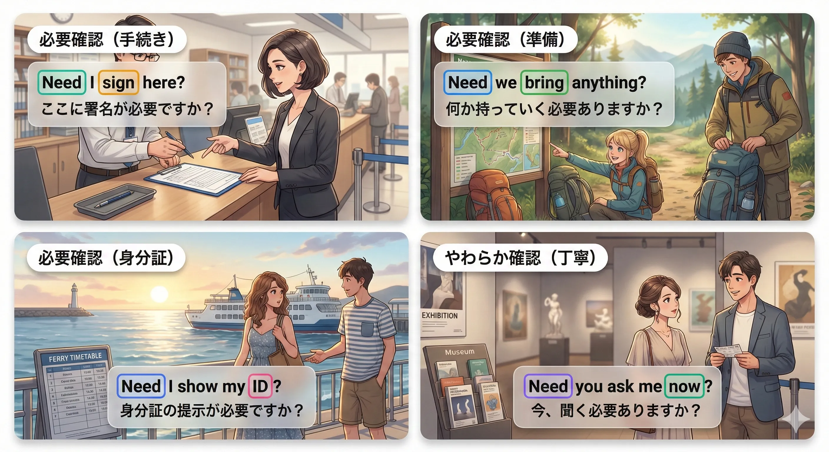 Need の疑問文（Need + S + V ?）のイメージ