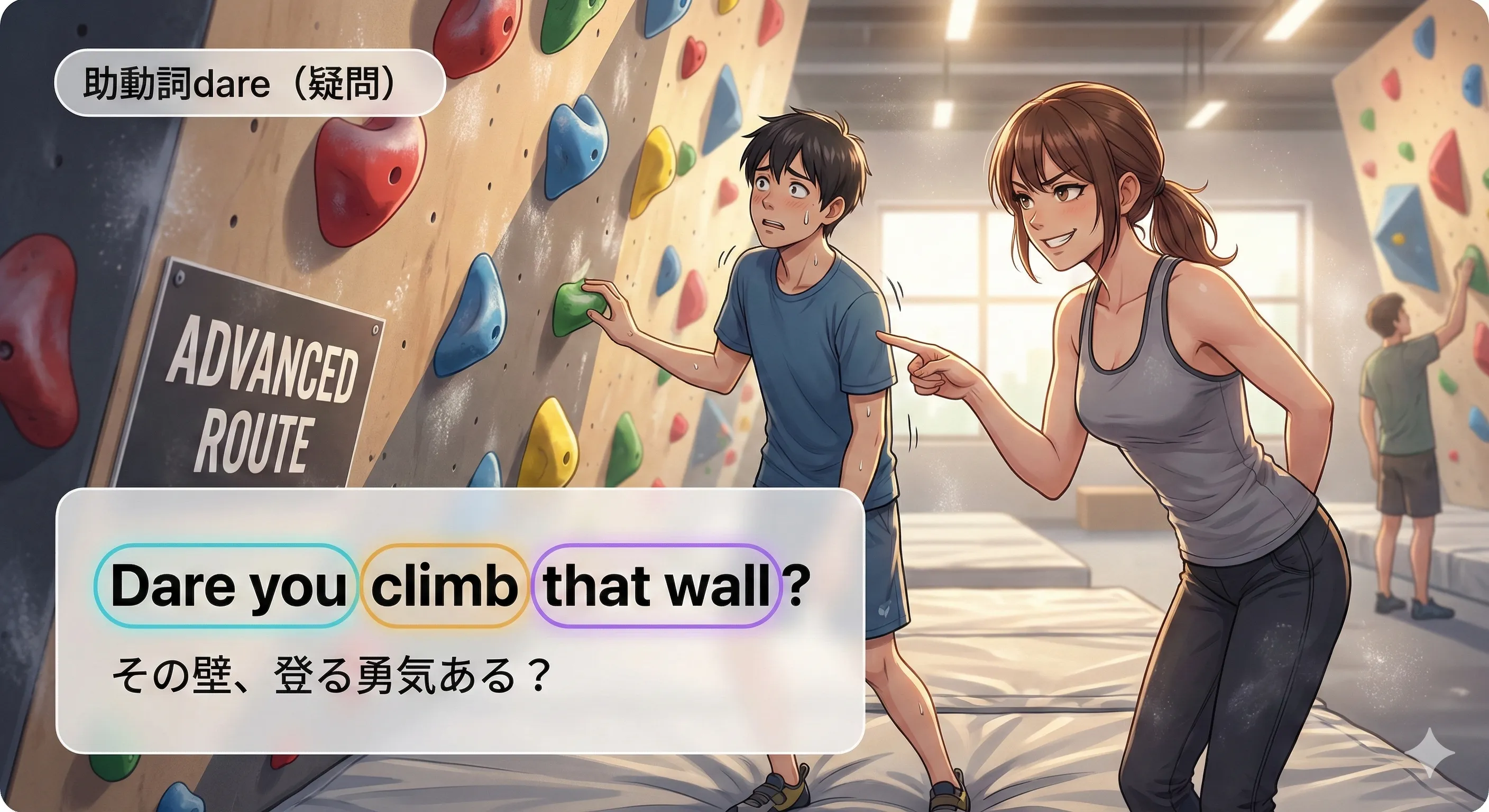 助動詞的 dare の疑問文：Dare you + 原形 ...? のイメージ図