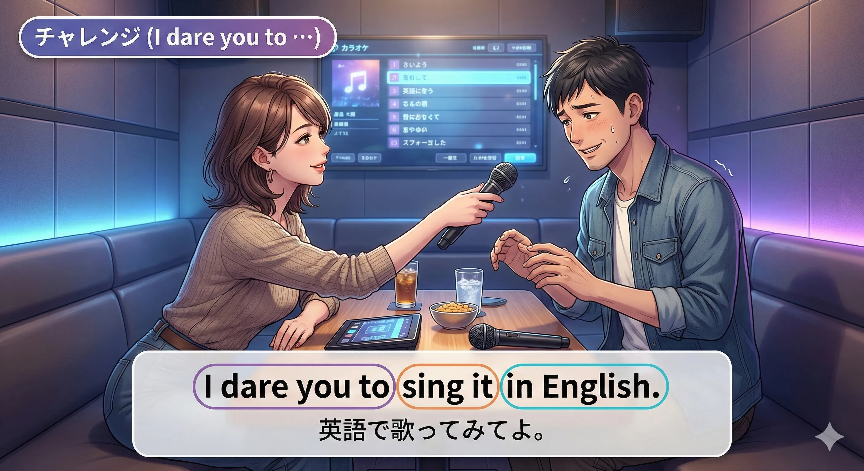 I dare you to ...（挑戦する・させる）のイメージ図