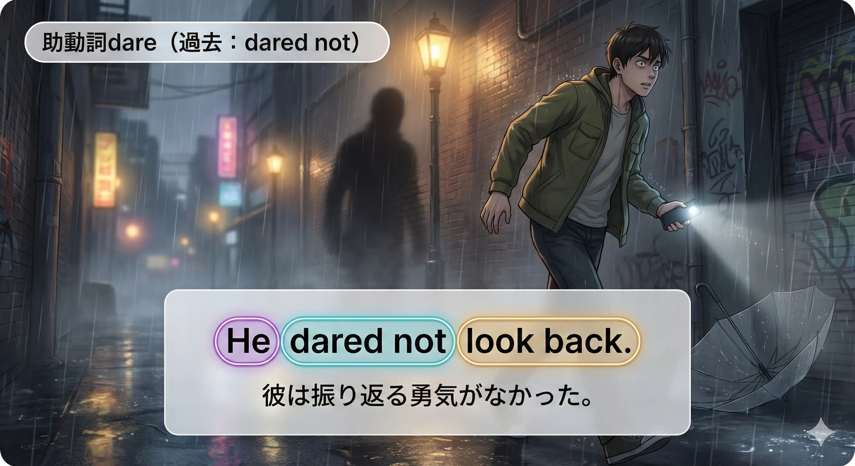 dared not：過去の語りで『怖くて〜できなかった』を表すイメージ