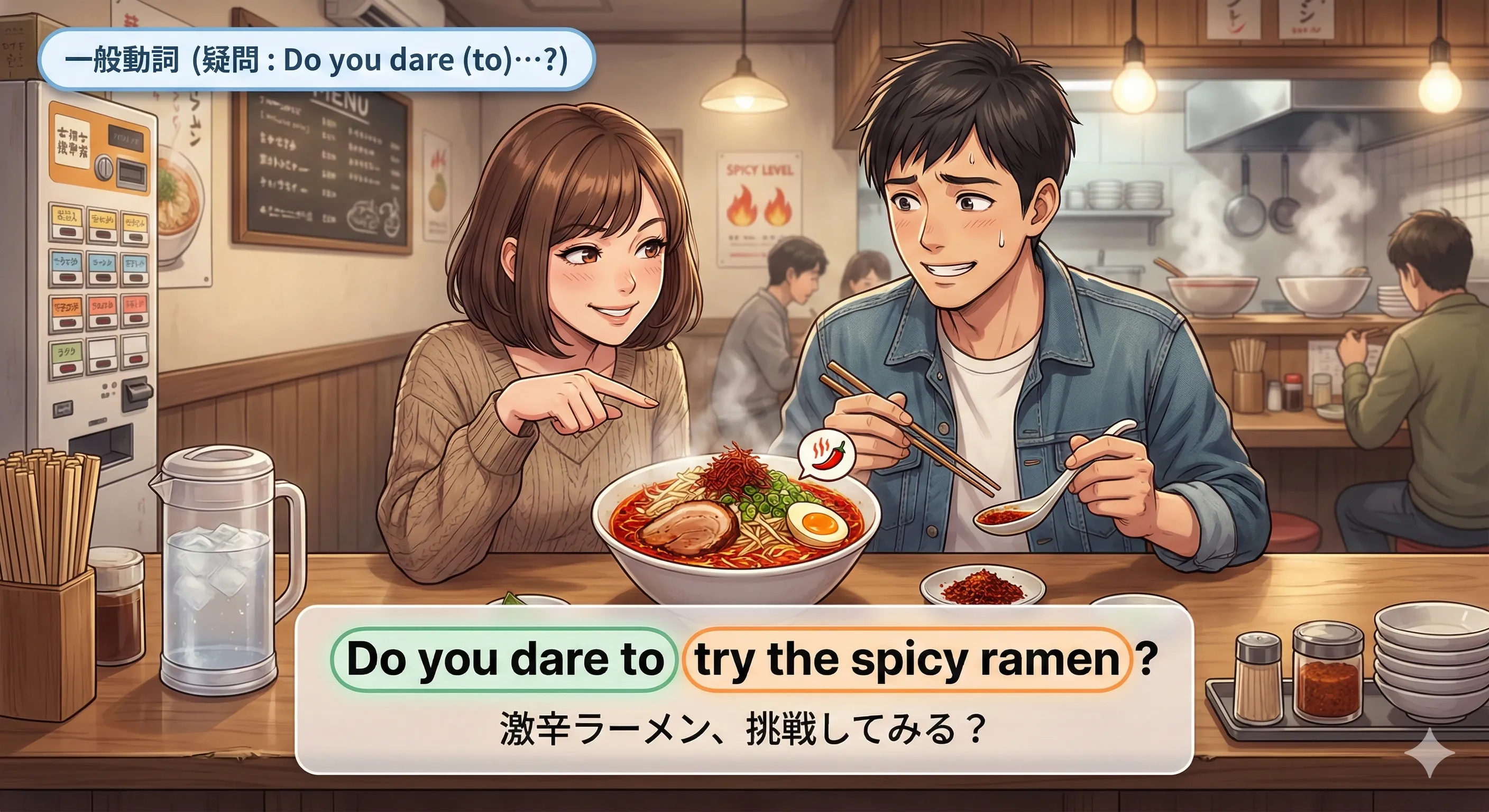 Do you dare (to) ...?：一般動詞 dare の疑問文イメージ