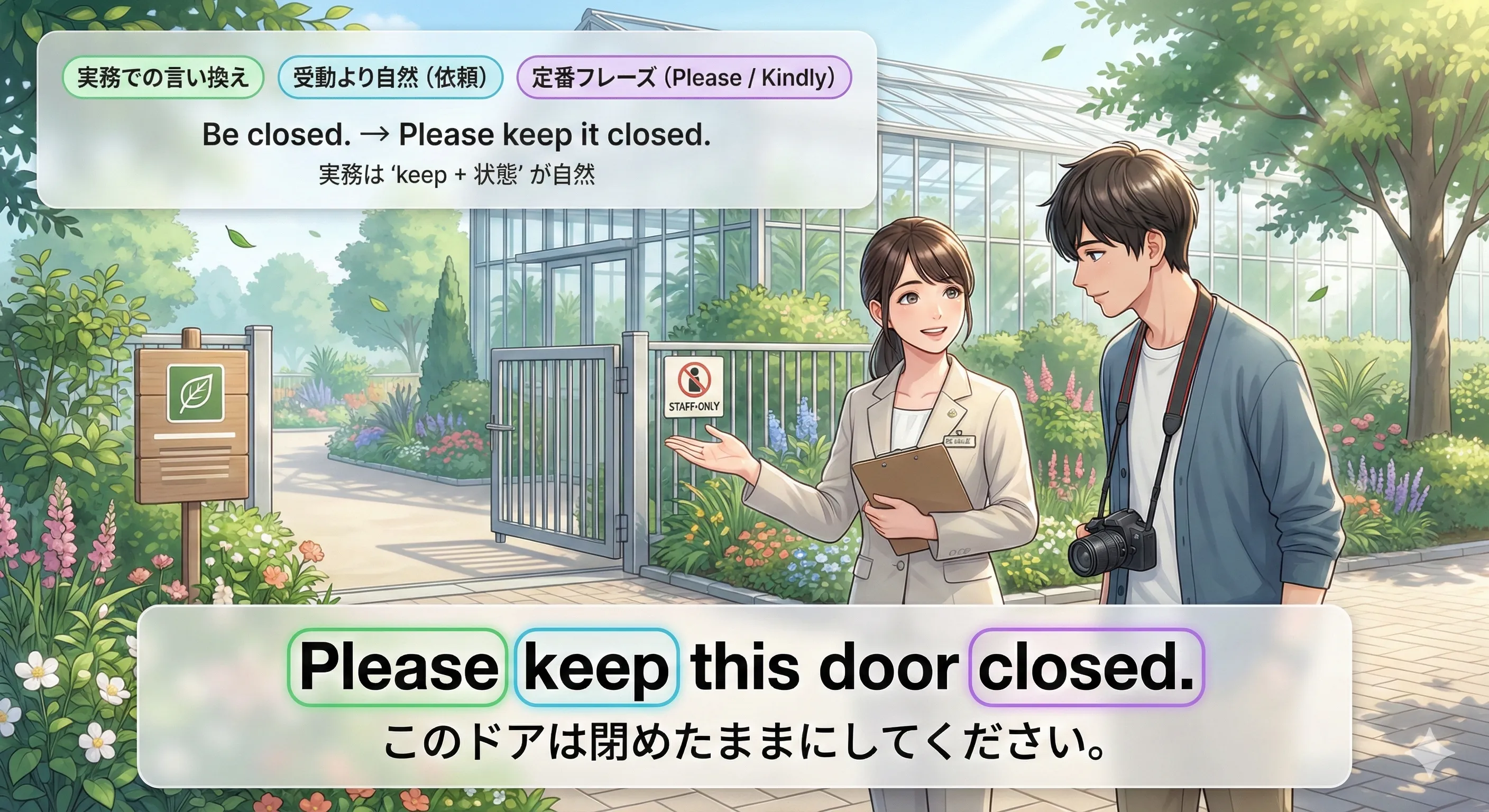 命令文の受動態：実務では『自然に伝わる言い換え』を選ぶイメージ図