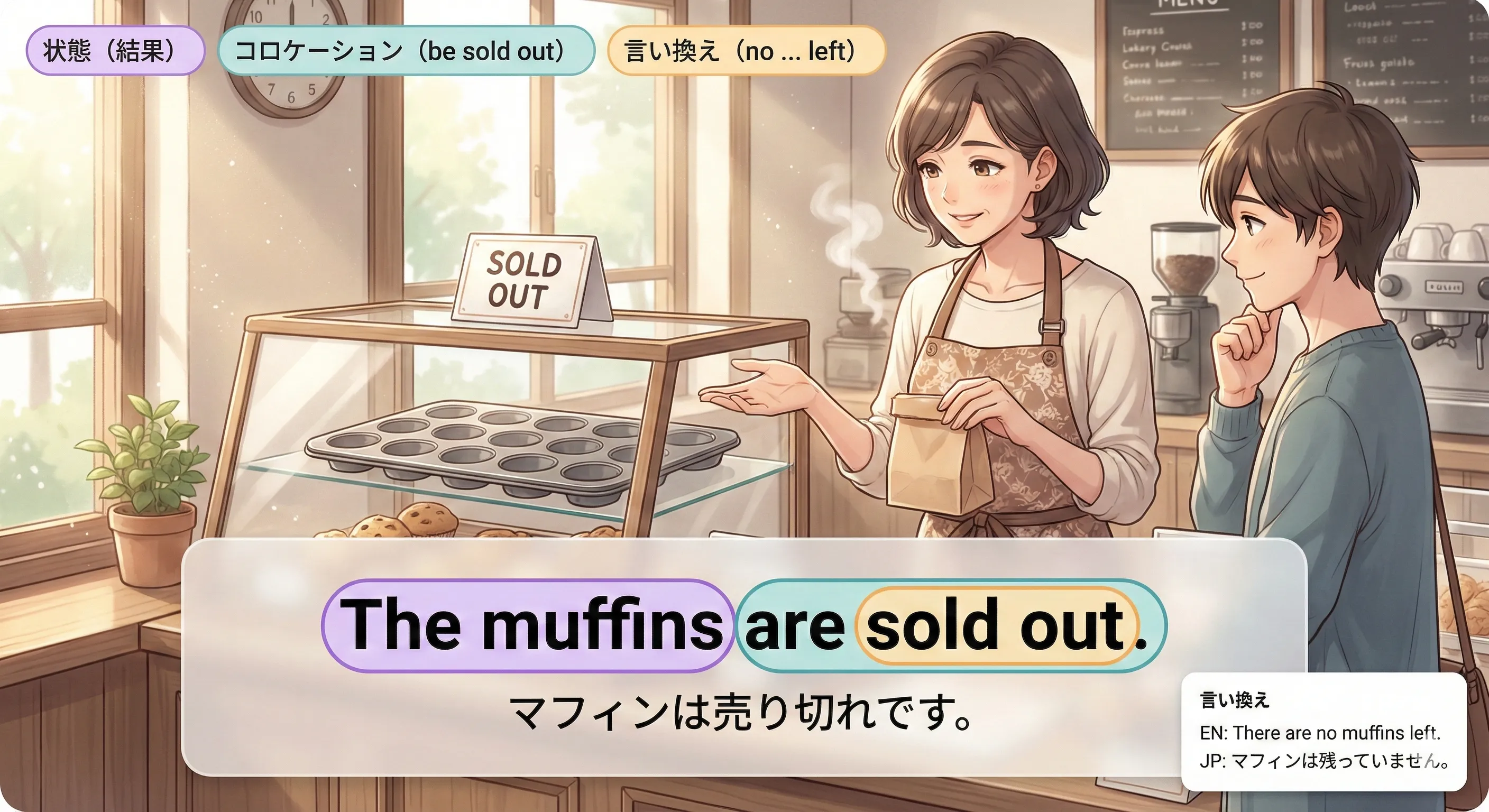 状態の受動態：be + 過去分詞（Vpp）のコロケーションと自然な言い換えを整理するイメージ