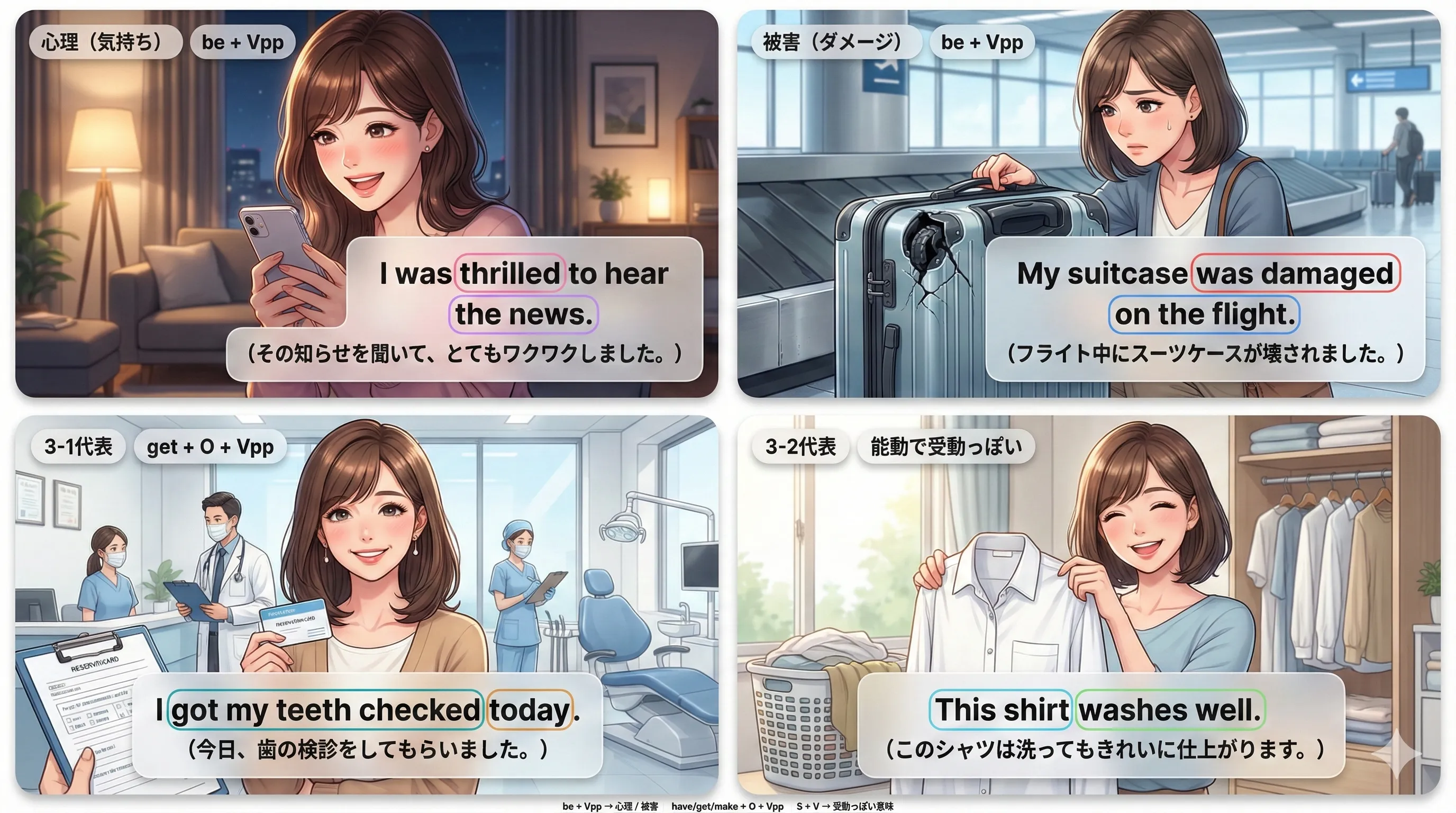 心理（気持ち）・被害（ダメージ）・その他の受動表現をまとめて整理する図