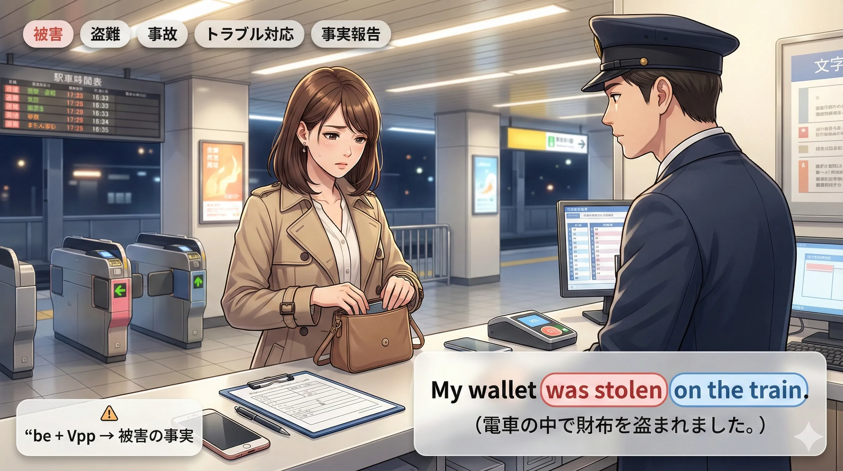 被害を表す受動態：robbed / scammed / hacked などで被害者を主語にして状況を伝えるイメージ