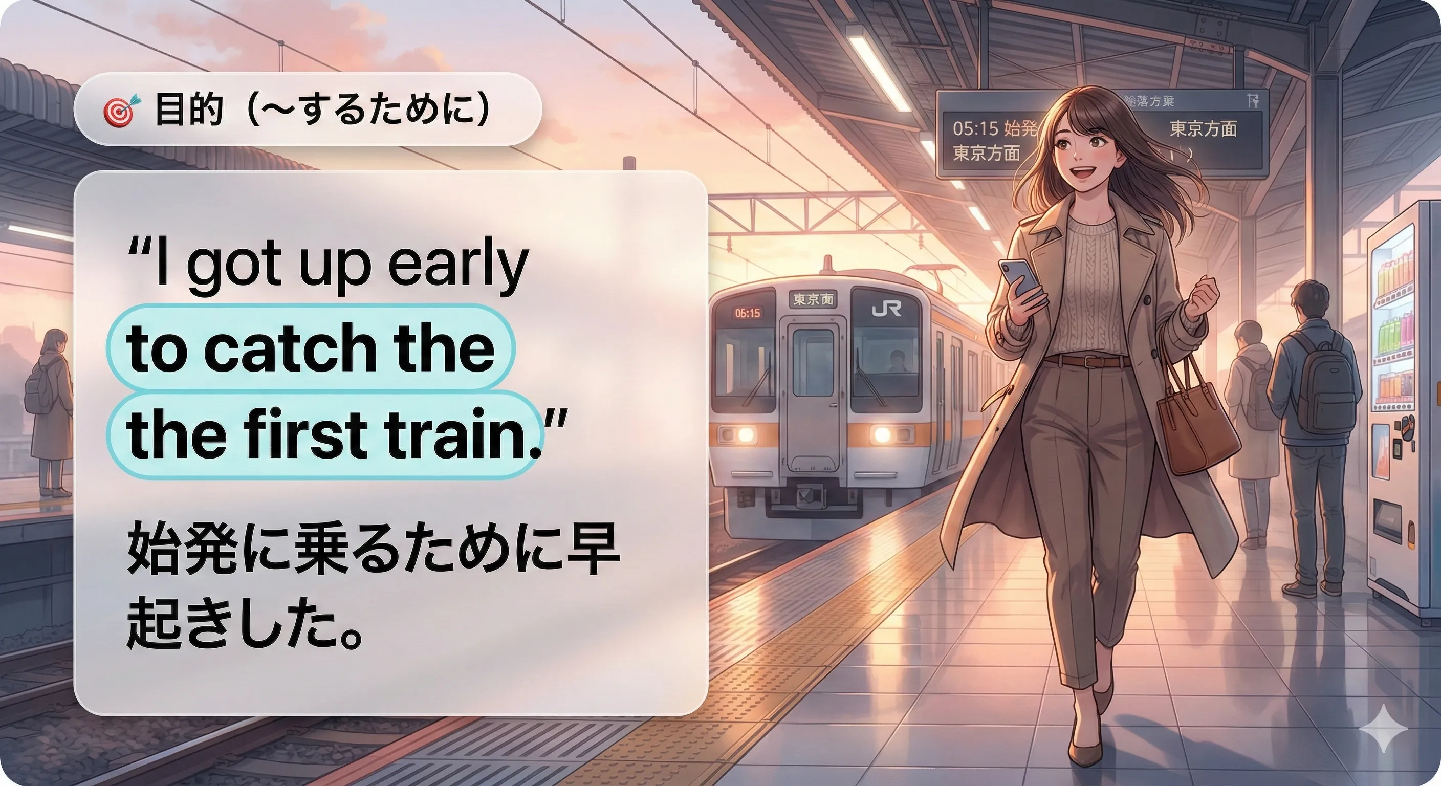 不定詞の副詞的用法：目的（〜するために）を表す to do のイメージ図