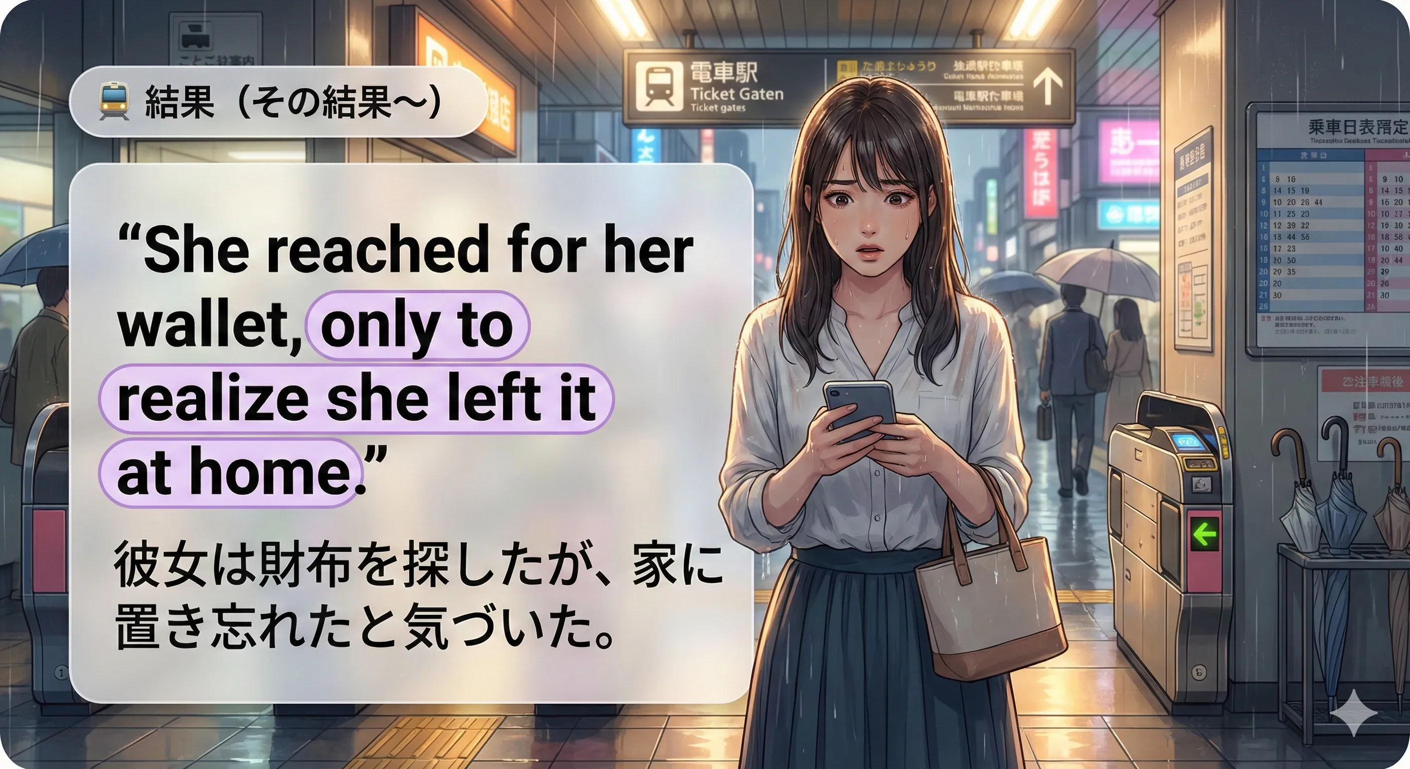 不定詞の副詞的用法：結果（その結果〜）のイメージ図