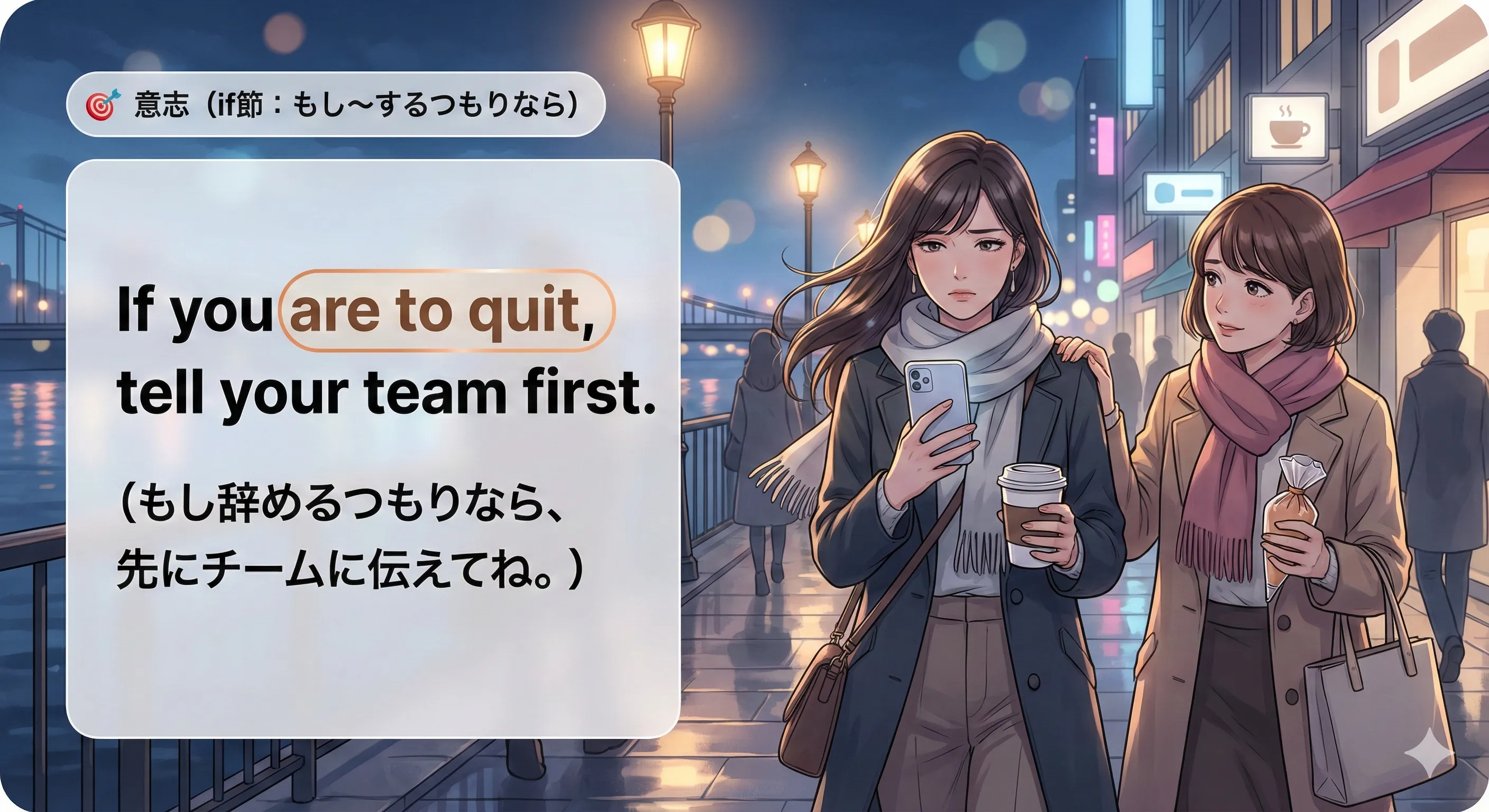 be to 不定詞（意志）：if節で『もし〜するつもりなら』を表すイメージ図