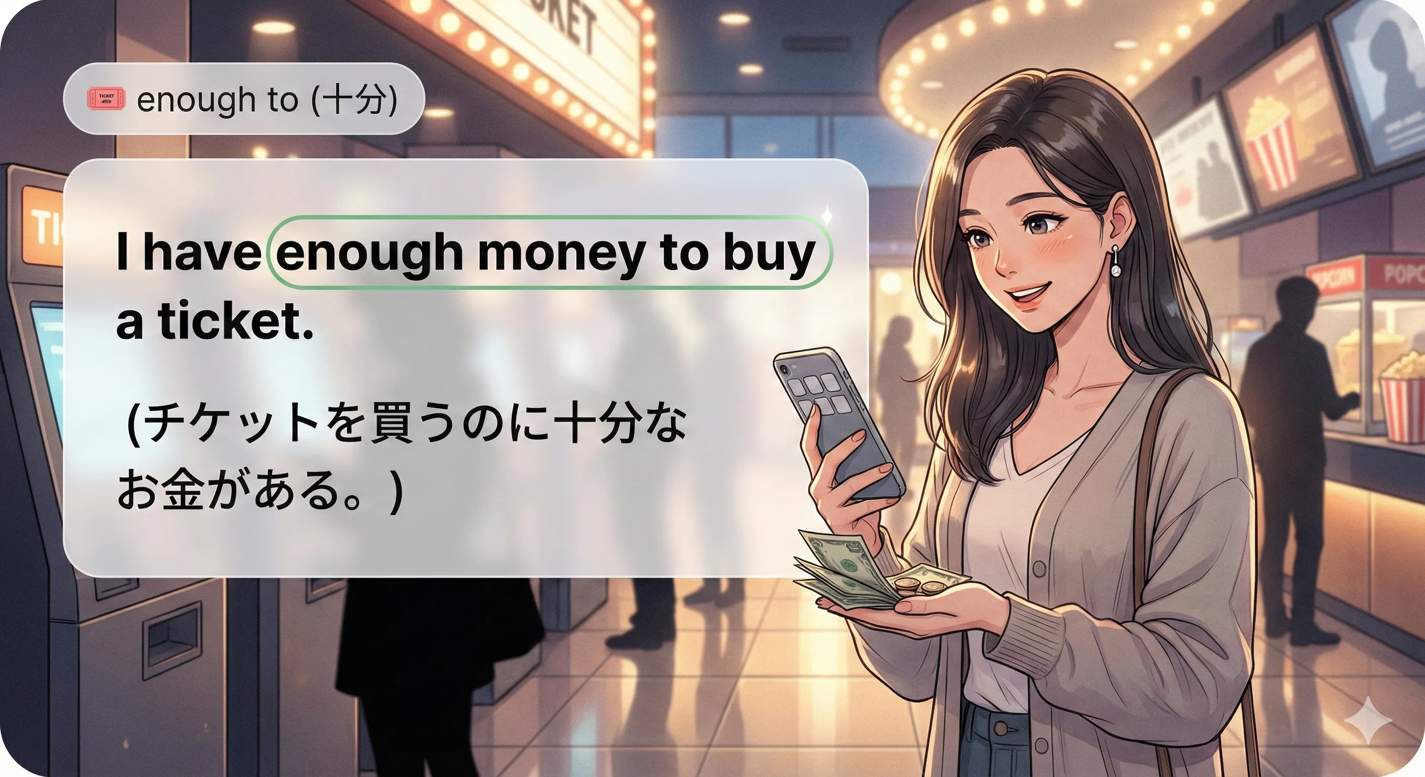 enough to：『十分〜だから…できる』を表すイメージ図