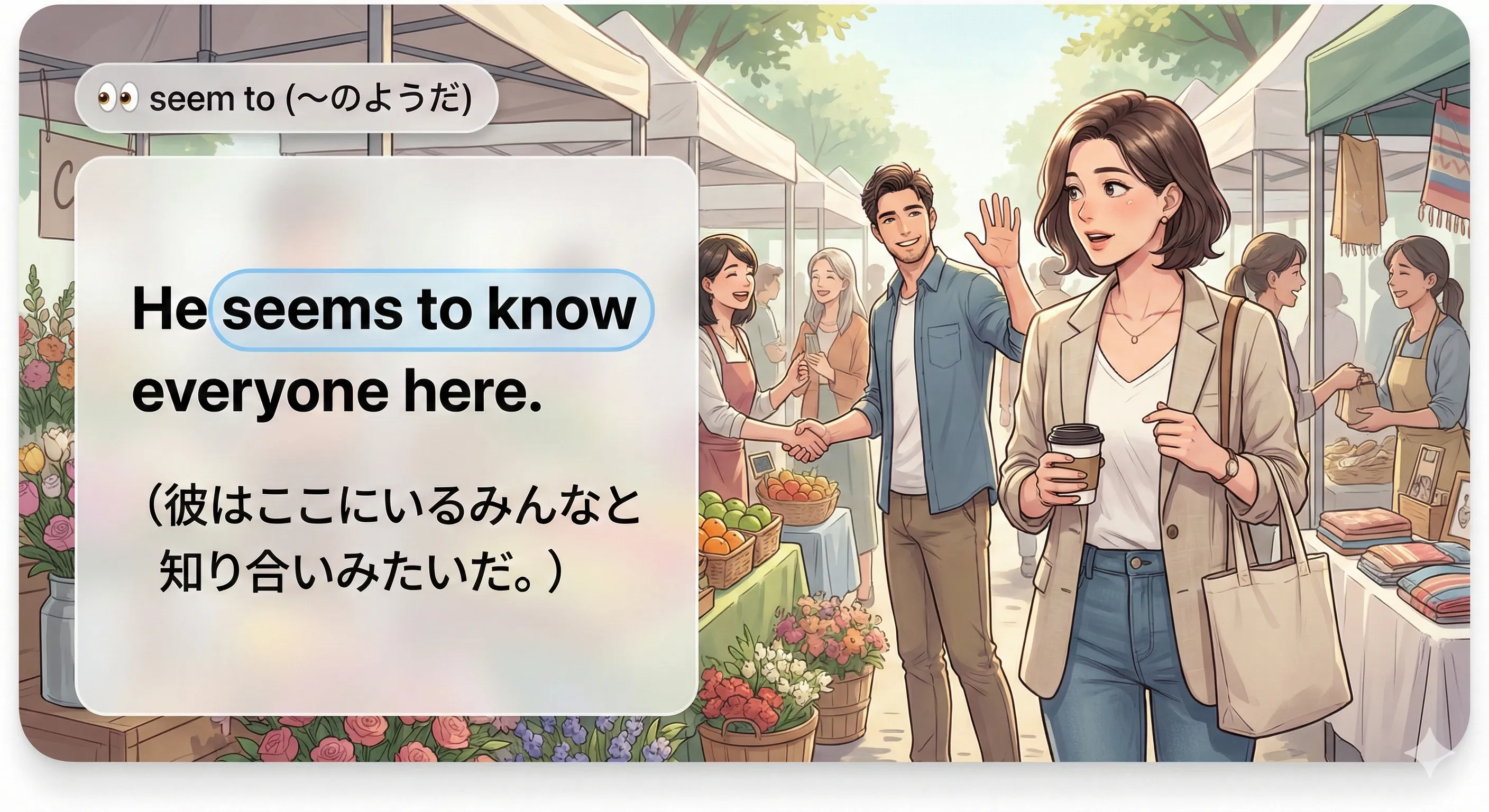 seem to 不定詞：見た・聞いた情報から『～のようだ』とやわらかく推測するイメージ図