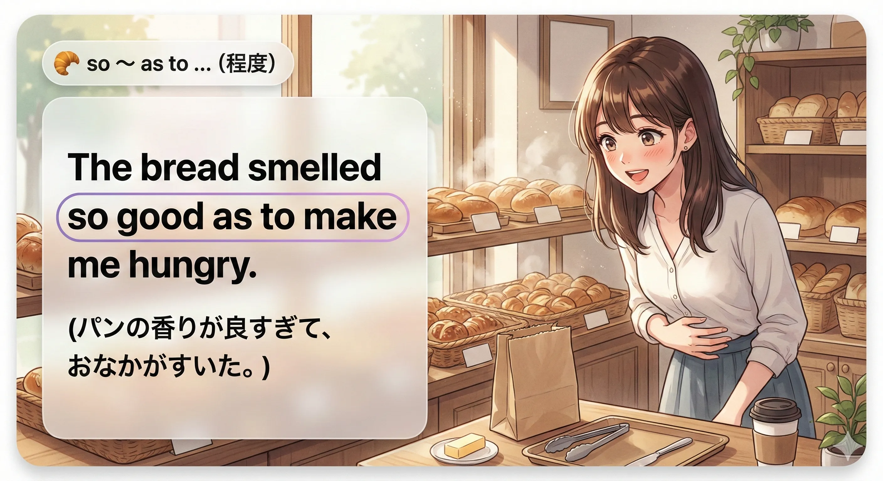 so ～ as to：程度が強くて結果（…するほど〜だ）になるイメージ図