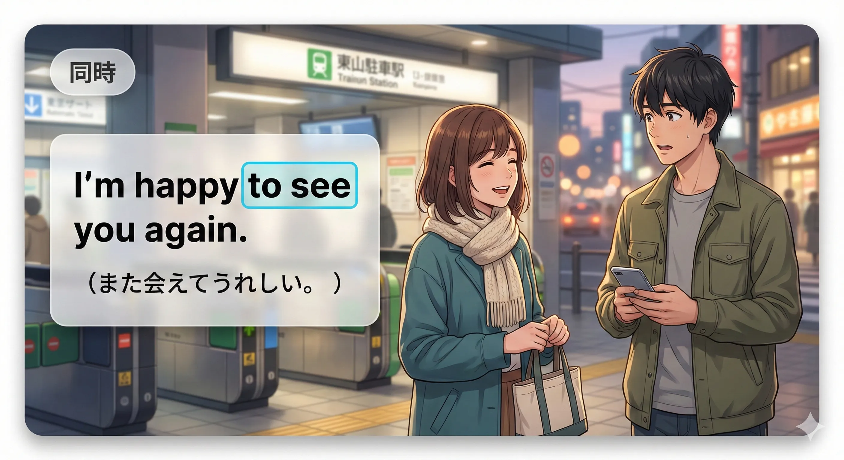 不定詞の基本：to + 動詞の原形 は、述語動詞と同時期（今の気持ち・今の状態）を表しやすいイメージ図