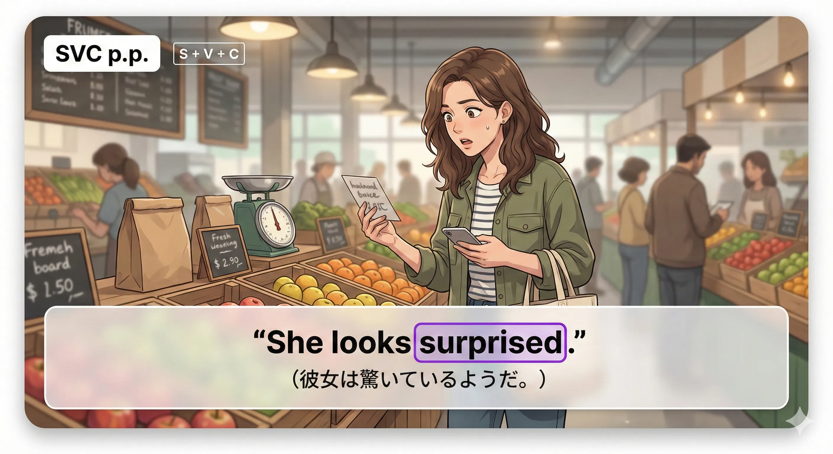 主格補語（S + V + C）で過去分詞が補語になる：主語が『〜された状態／気持ち』を表すイメージ