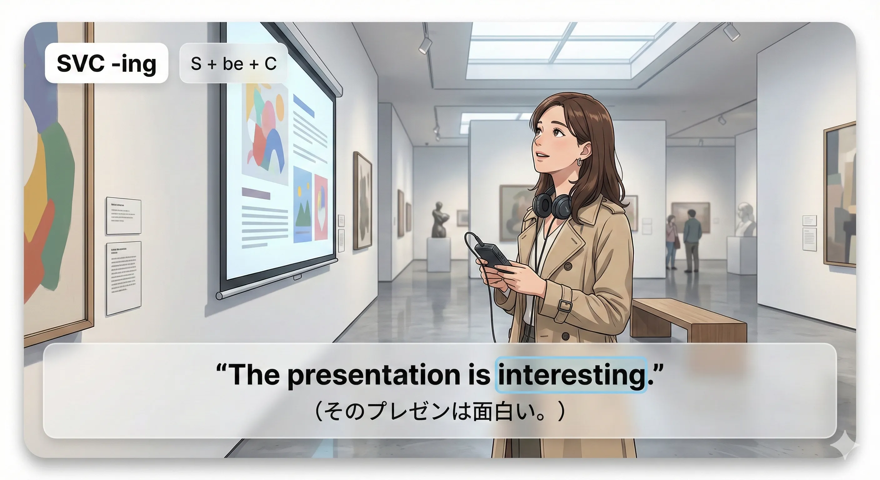 主格補語（S + V + C）で現在分詞（-ing）が補語になる：主語の特徴・原因を説明するイメージ