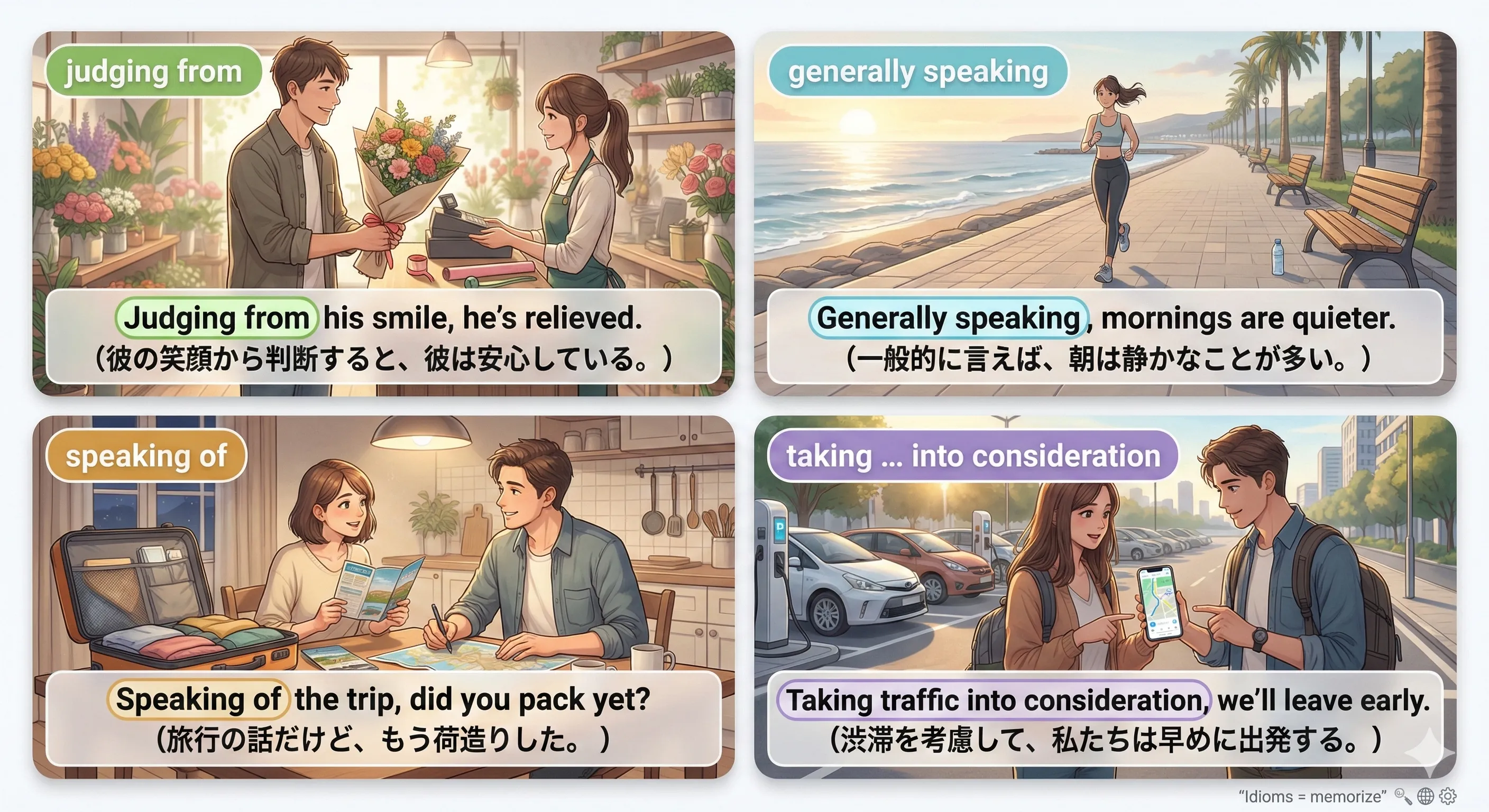 分詞構文を含む慣用表現：generally speaking / judging from / speaking of などを合図として覚える