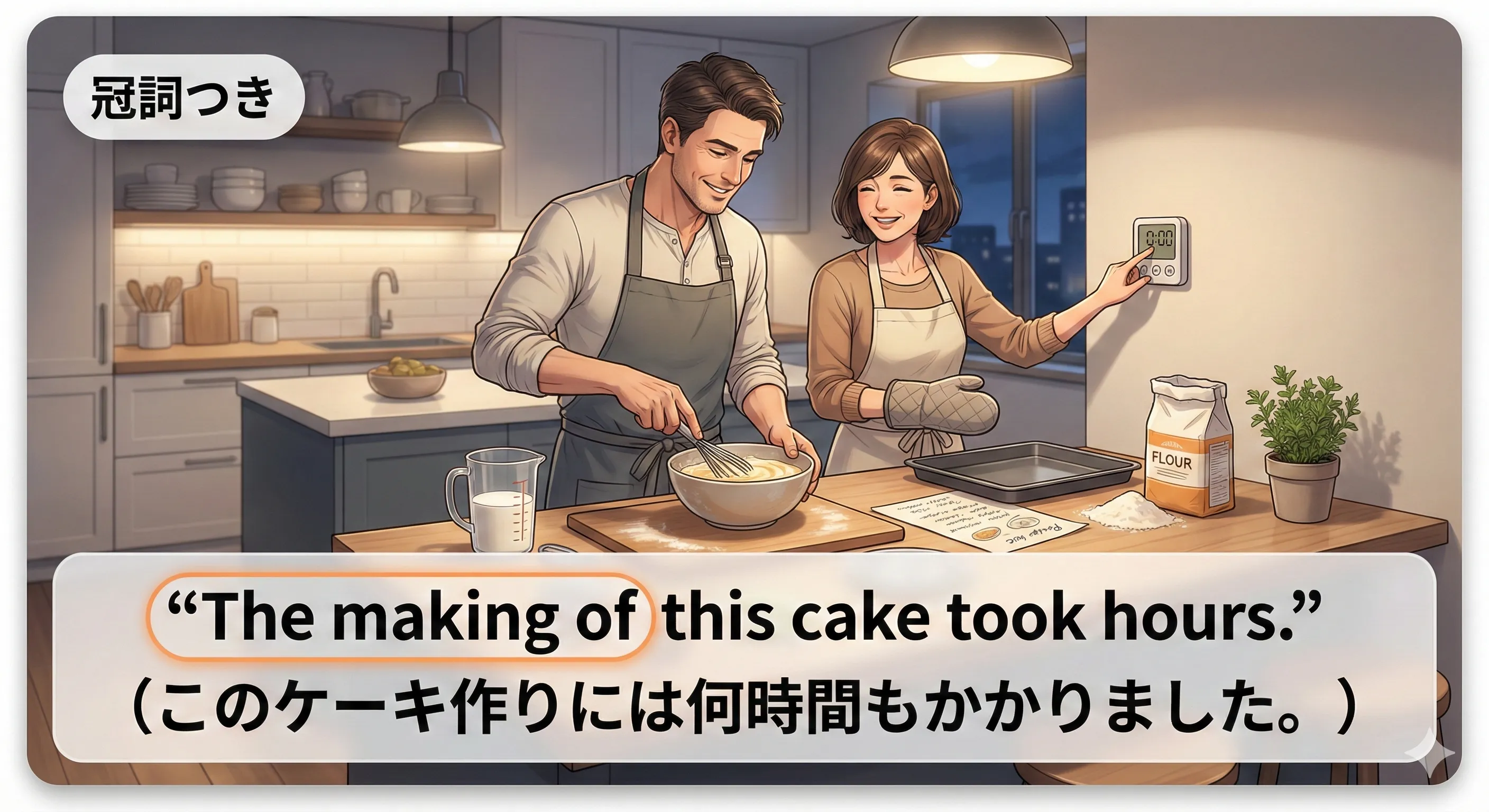 a/the + V-ing：動名詞が『1つのこと』『その行為（特定）』として名詞化するイメージ図