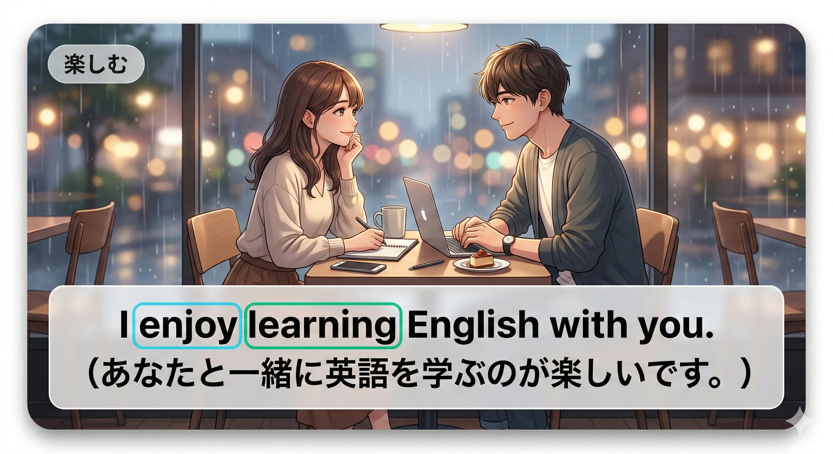 動名詞（V-ing）を目的語にとる動詞のイメージ図