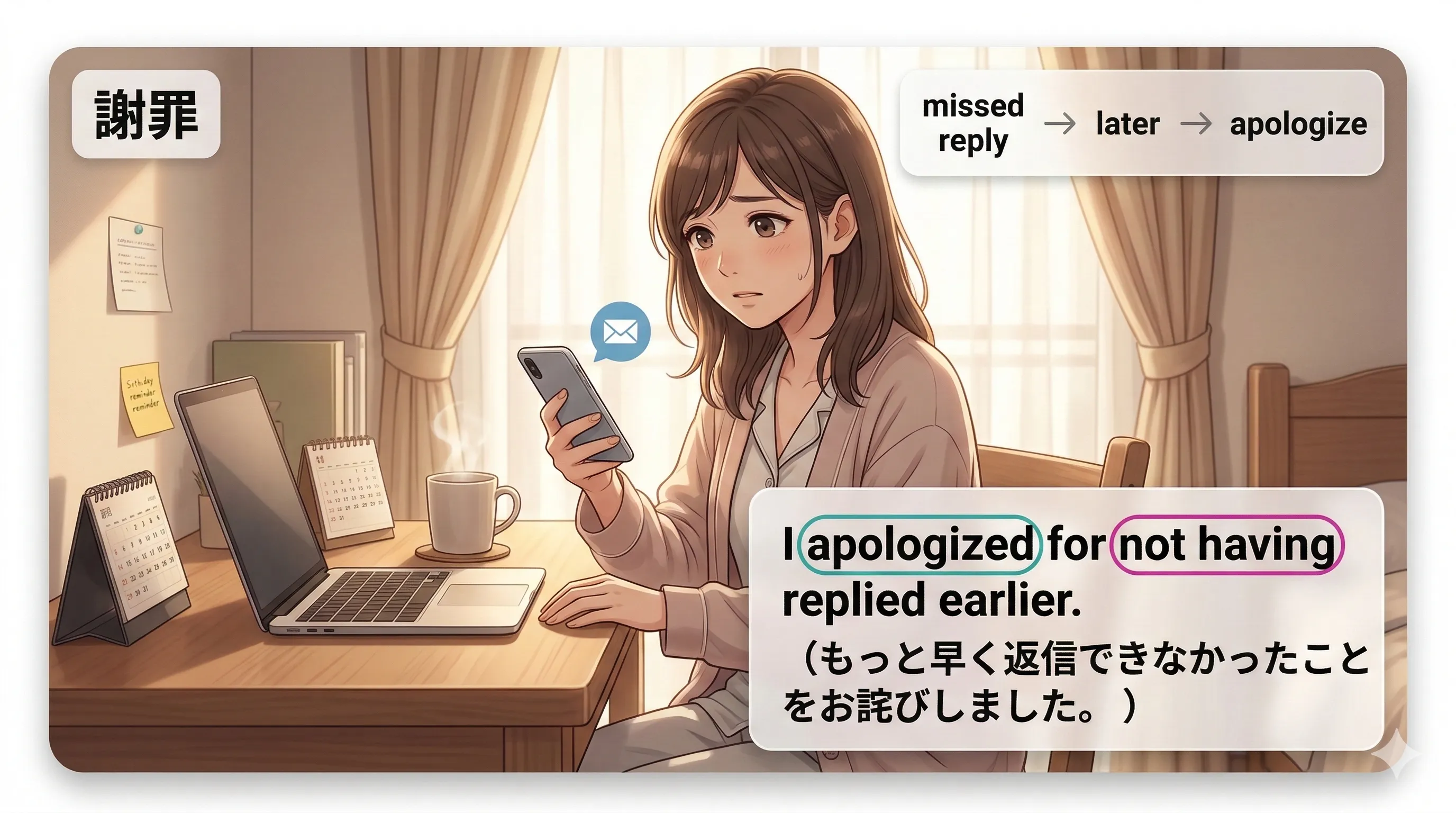 動名詞の完了形：having (+ been) + 過去分詞（それより前に〜した/されたこと）