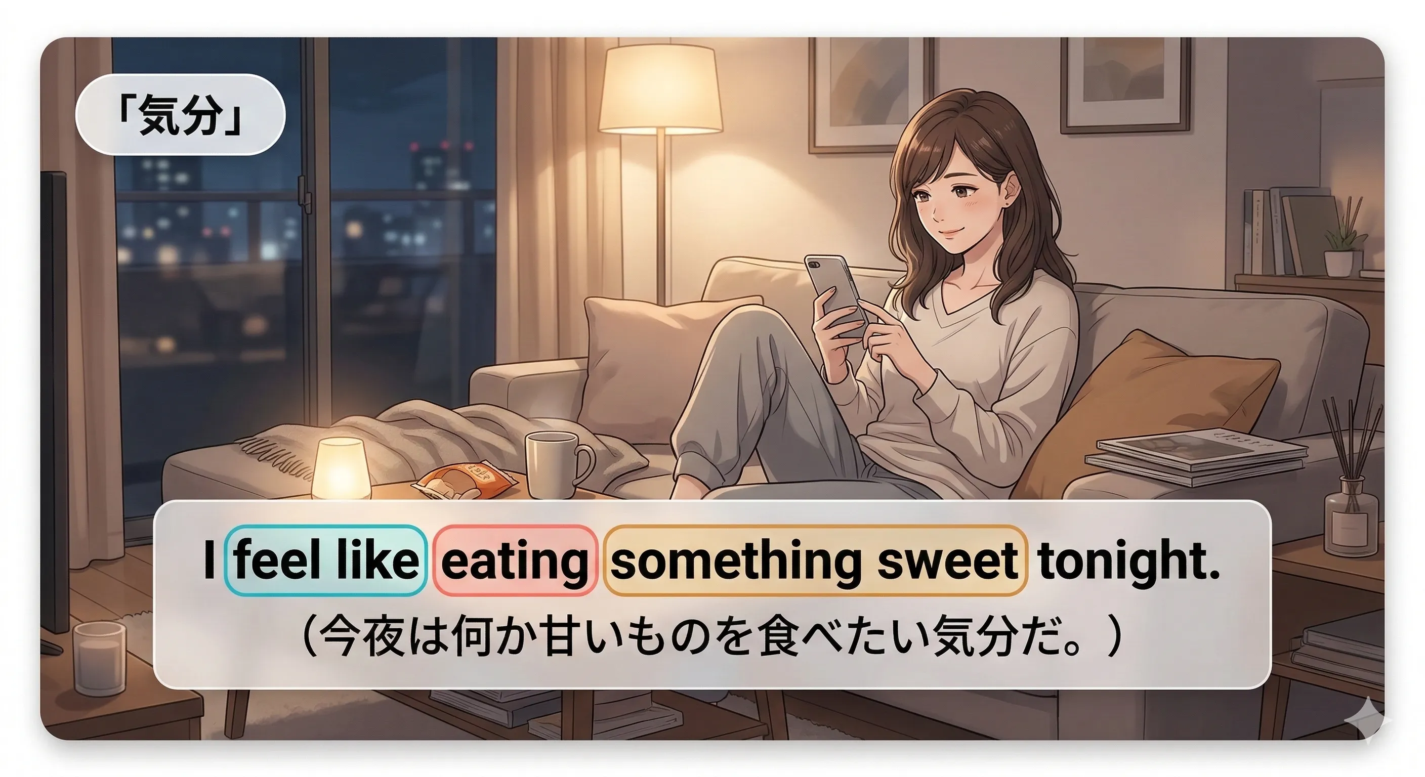 feel like + 動名詞 の意味と使い方を表すイメージ図