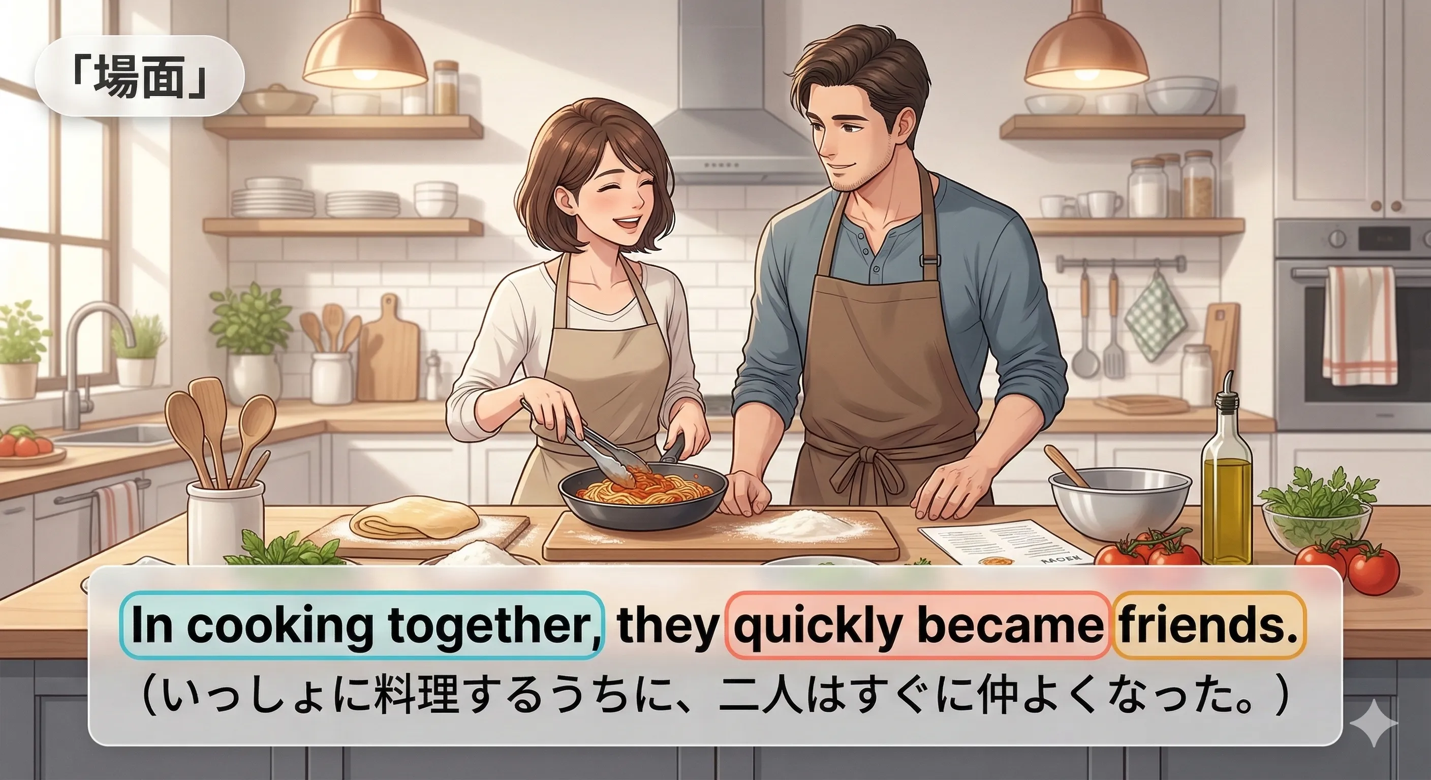 in + 動名詞 の意味と使い方を表すイメージ図