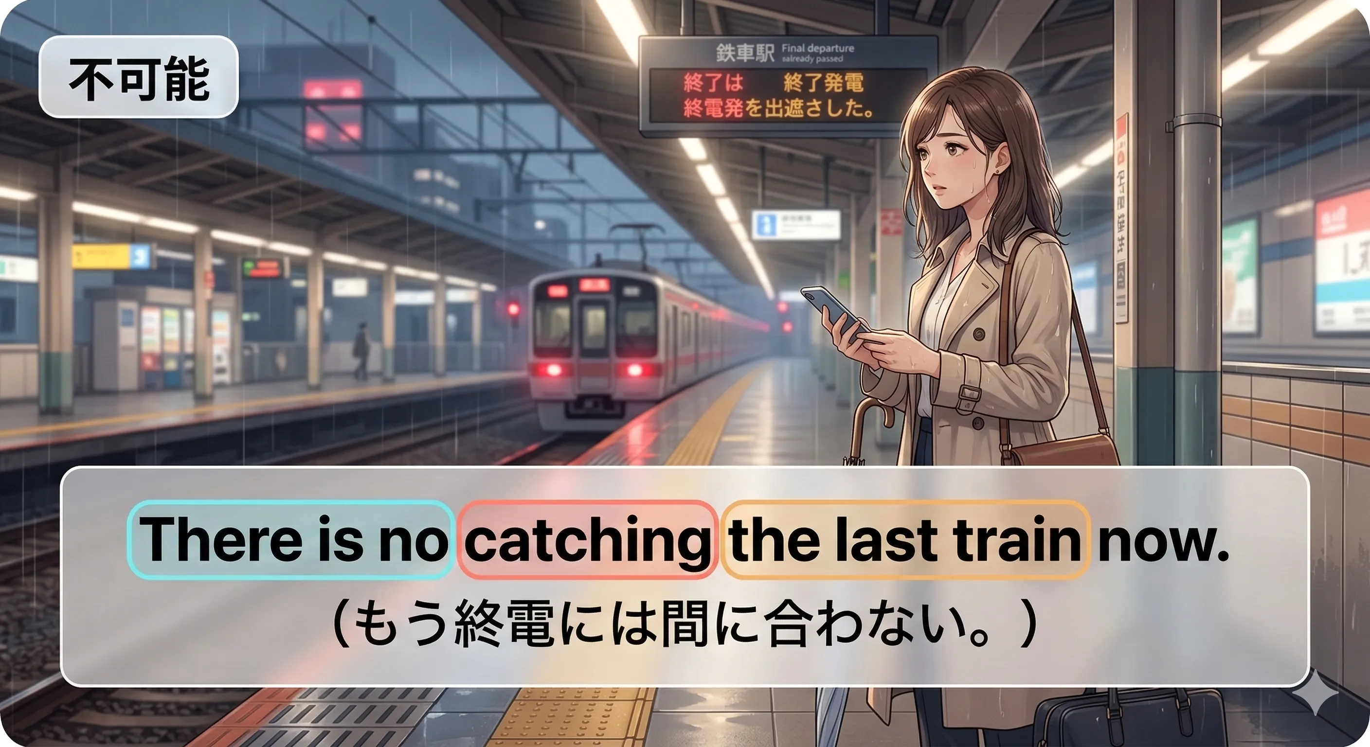 there is no + 動名詞 の意味と使い方を表すイメージ図